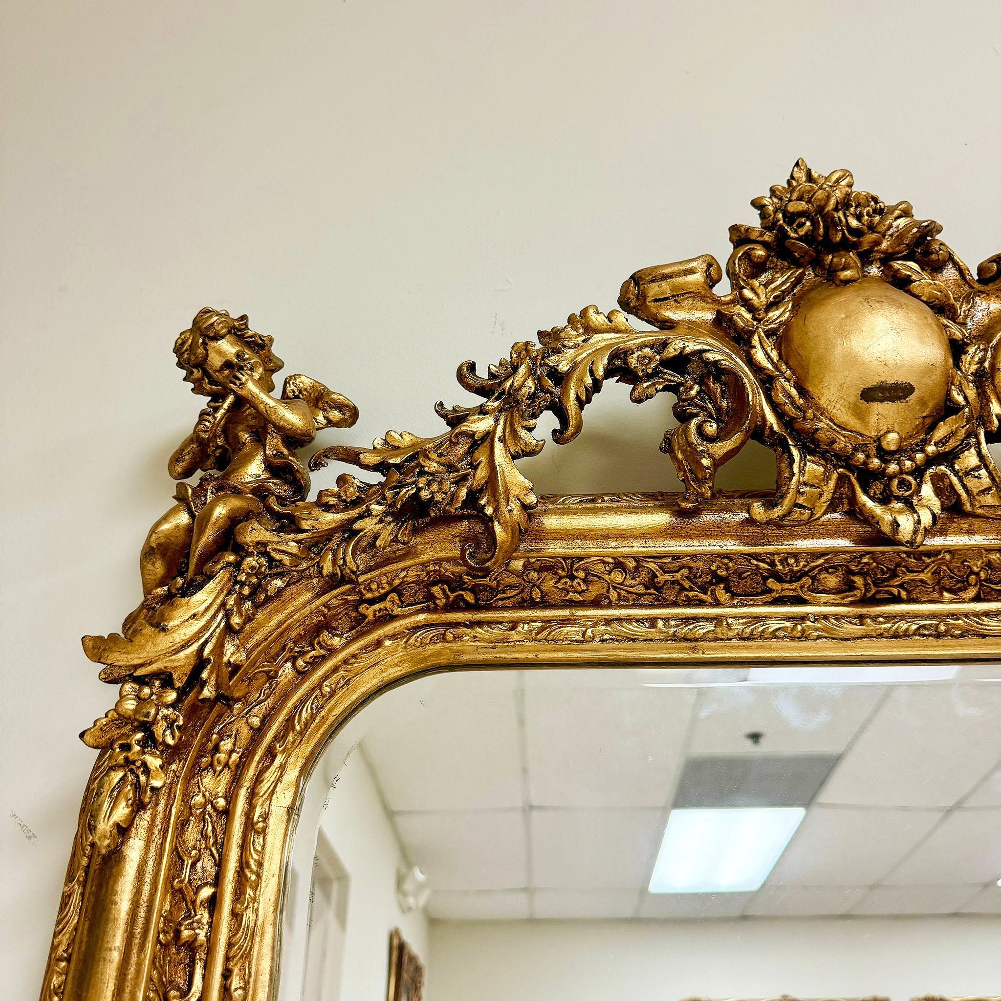 5ft French Style Gold Floor Mirror – Ornate Gold Leaf Frame, Elegant Design
