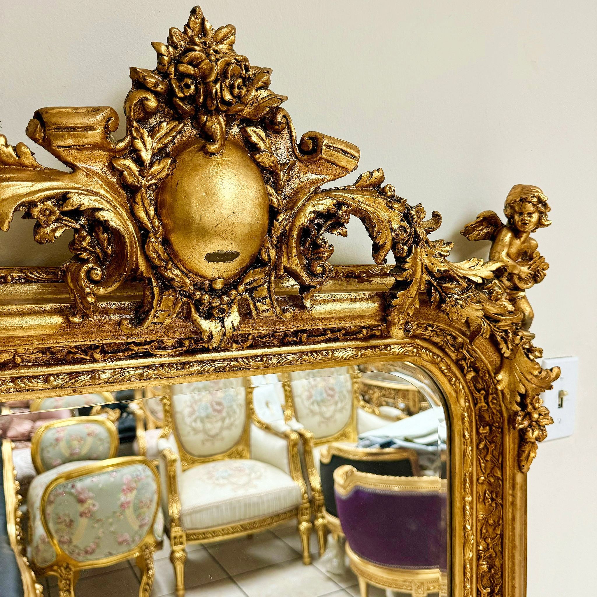 5ft French Style Gold Floor Mirror – Ornate Gold Leaf Frame, Elegant Design