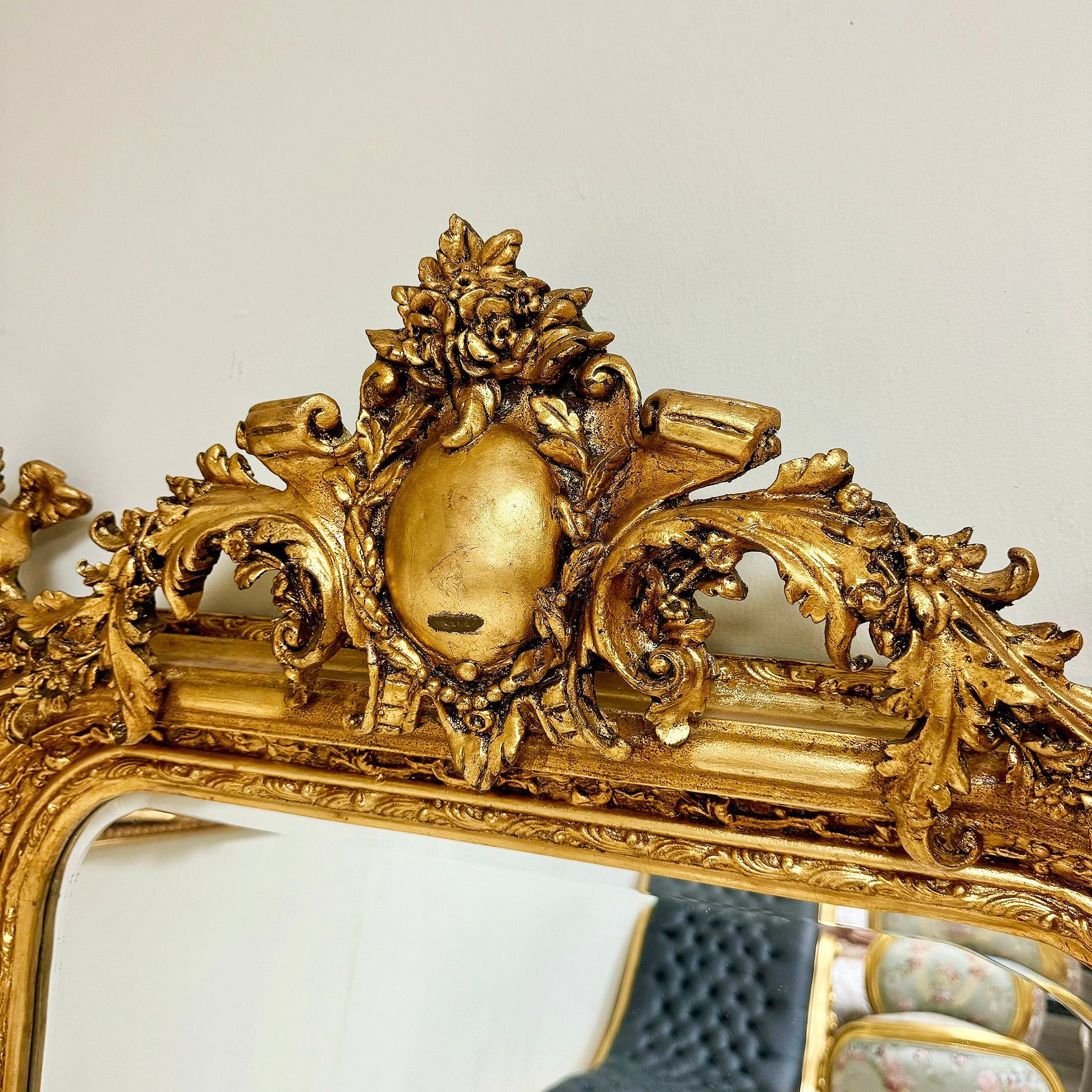 5ft French Style Gold Floor Mirror – Ornate Gold Leaf Frame, Elegant Design