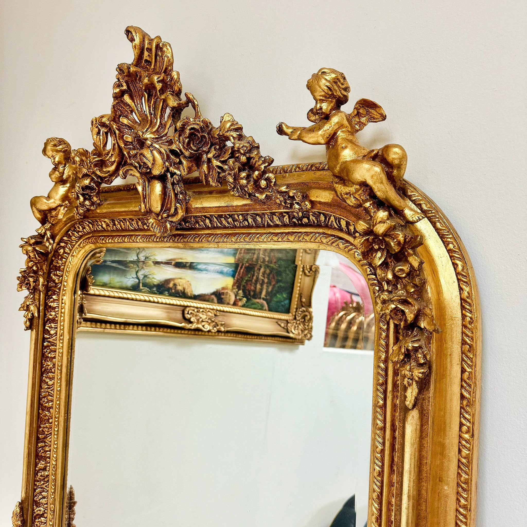 French Style Gold Mirror with Gold Leaf Details
