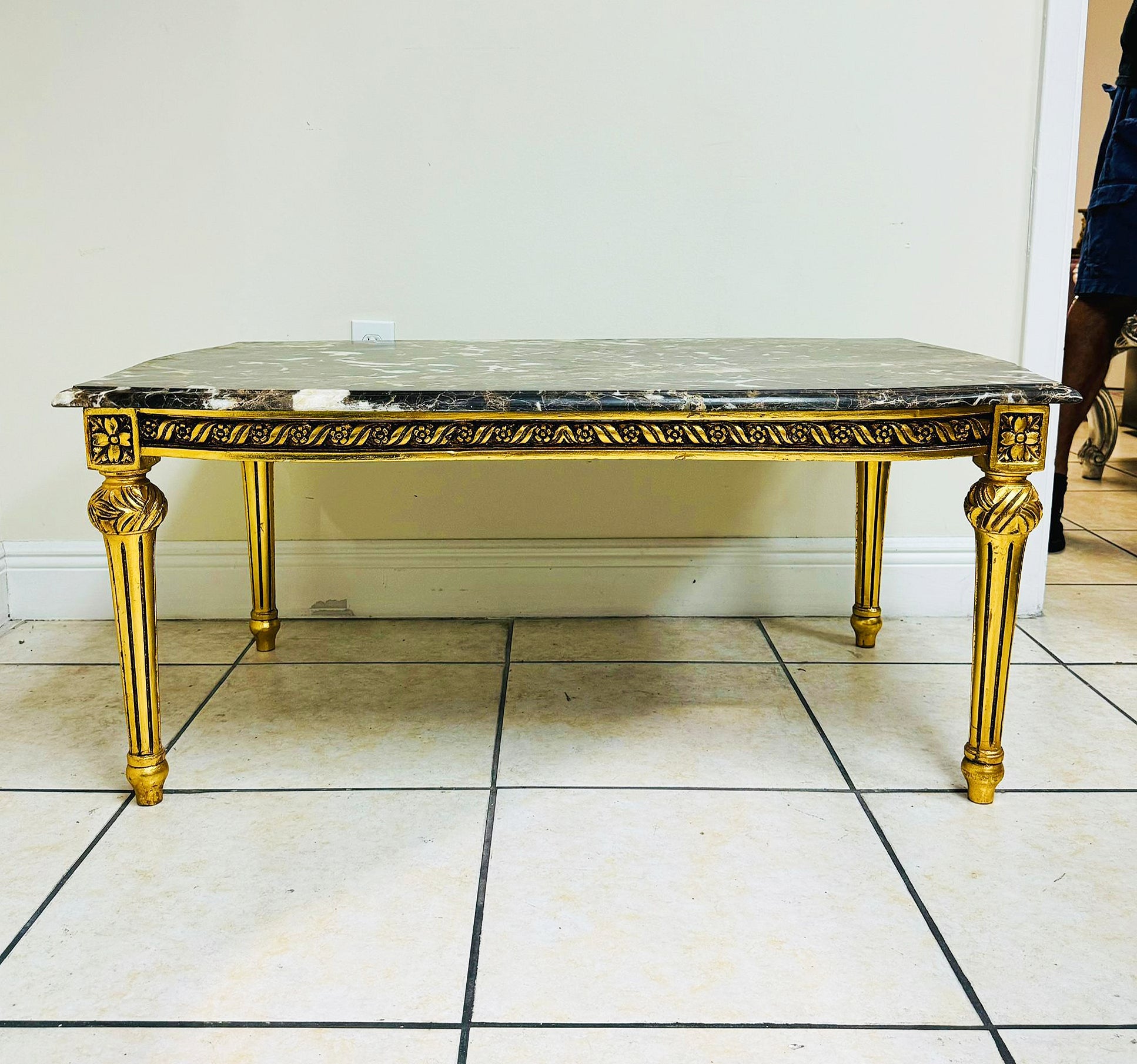 French Louis XVI Style Marble Top Gold Coffee Table Center Table Furniture