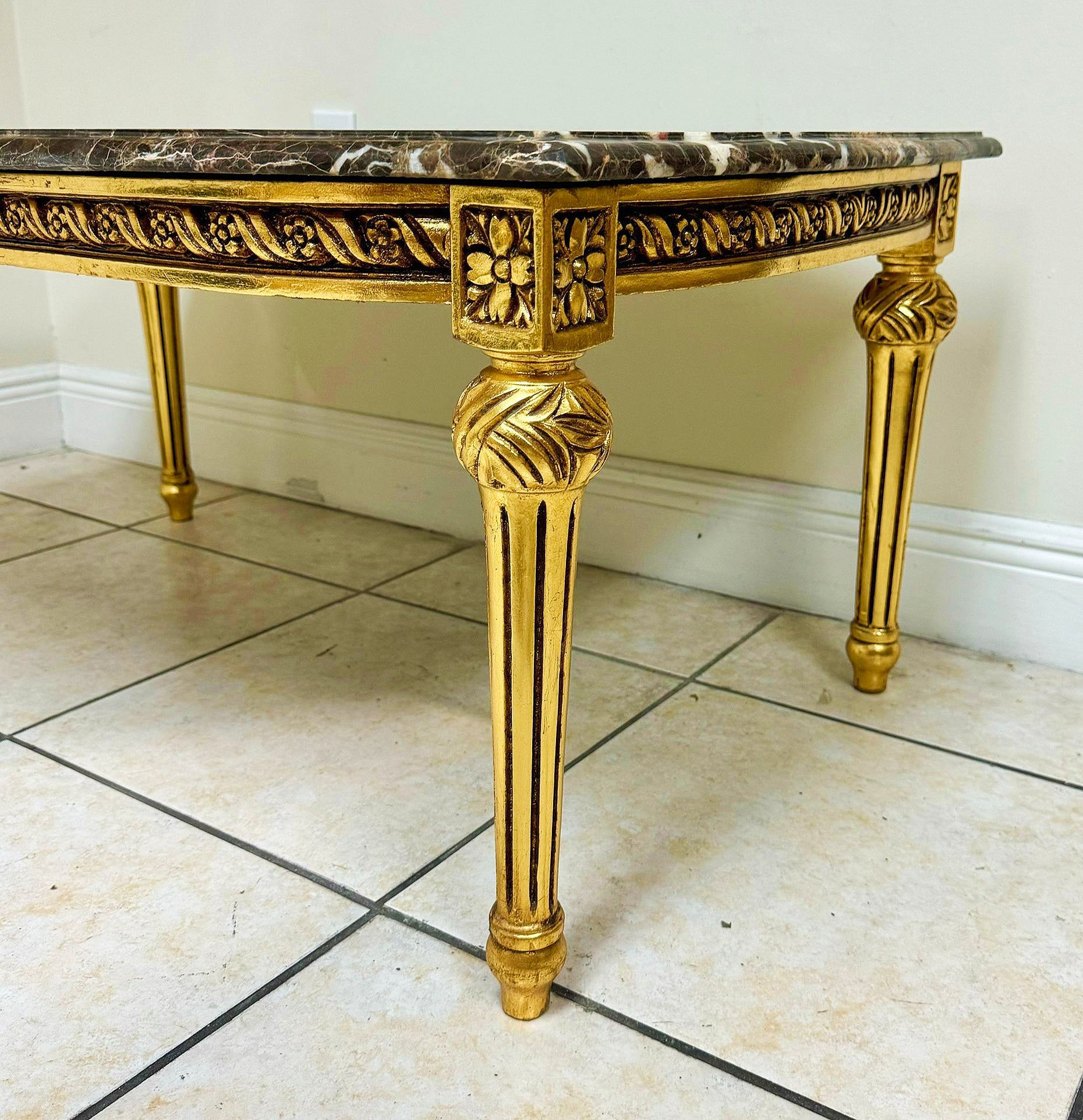 French Louis XVI Style Marble Top Gold Coffee Table Center Table Furniture
