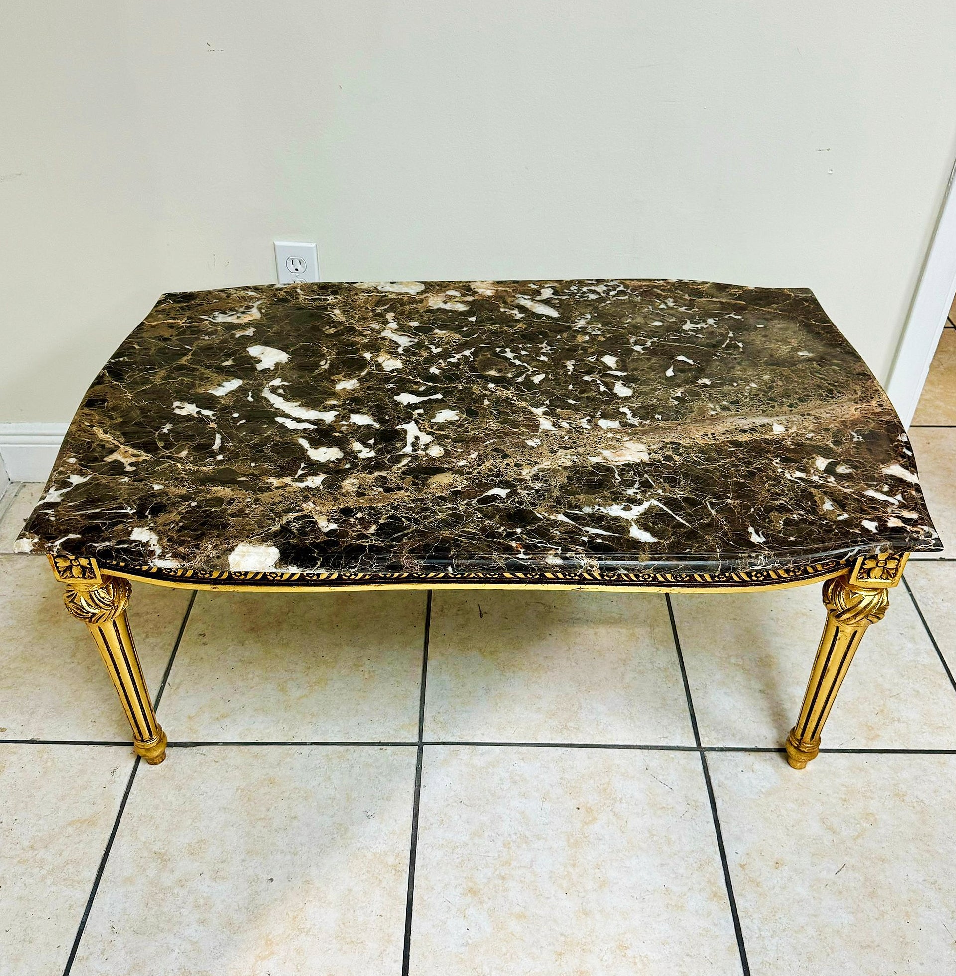 French Louis XVI Style Marble Top Gold Coffee Table Center Table Furniture