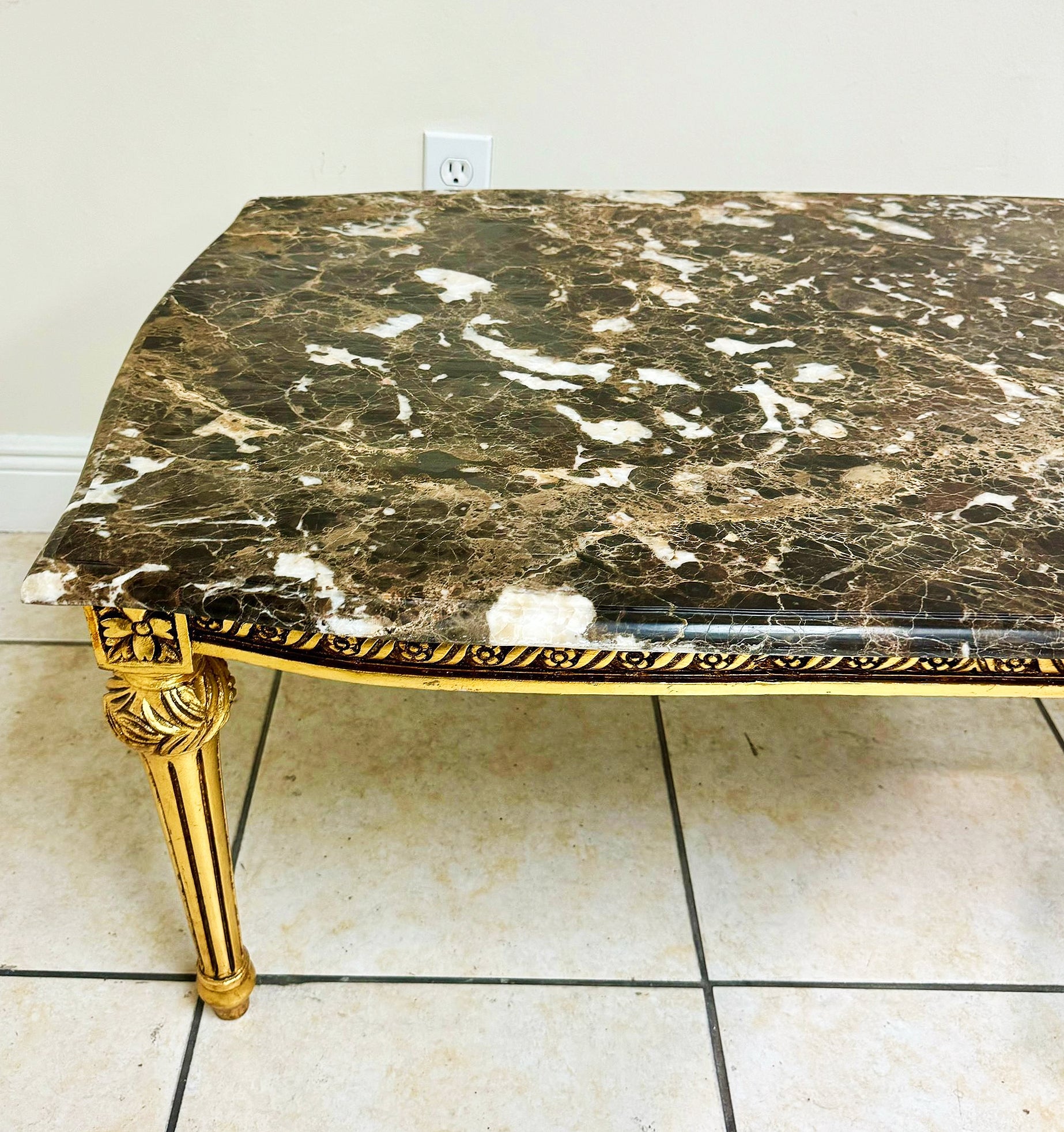 French Louis XVI Style Marble Top Gold Coffee Table Center Table Furniture