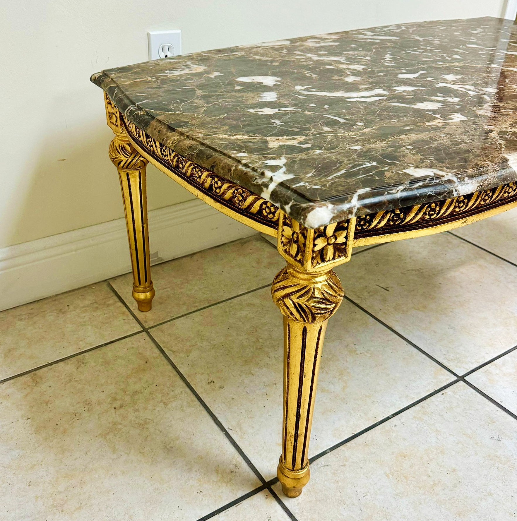 French Louis XVI Style Marble Top Gold Coffee Table Center Table Furniture