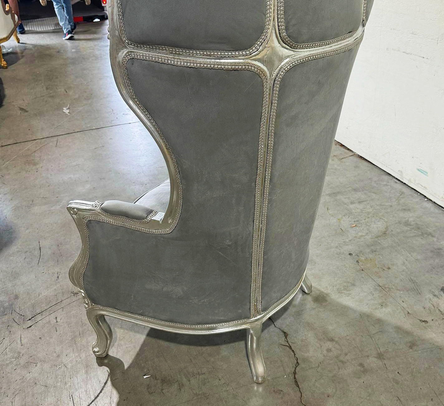 Balloon Chair French Style Gray Velvet High-Back Canopy Lacquer Chair