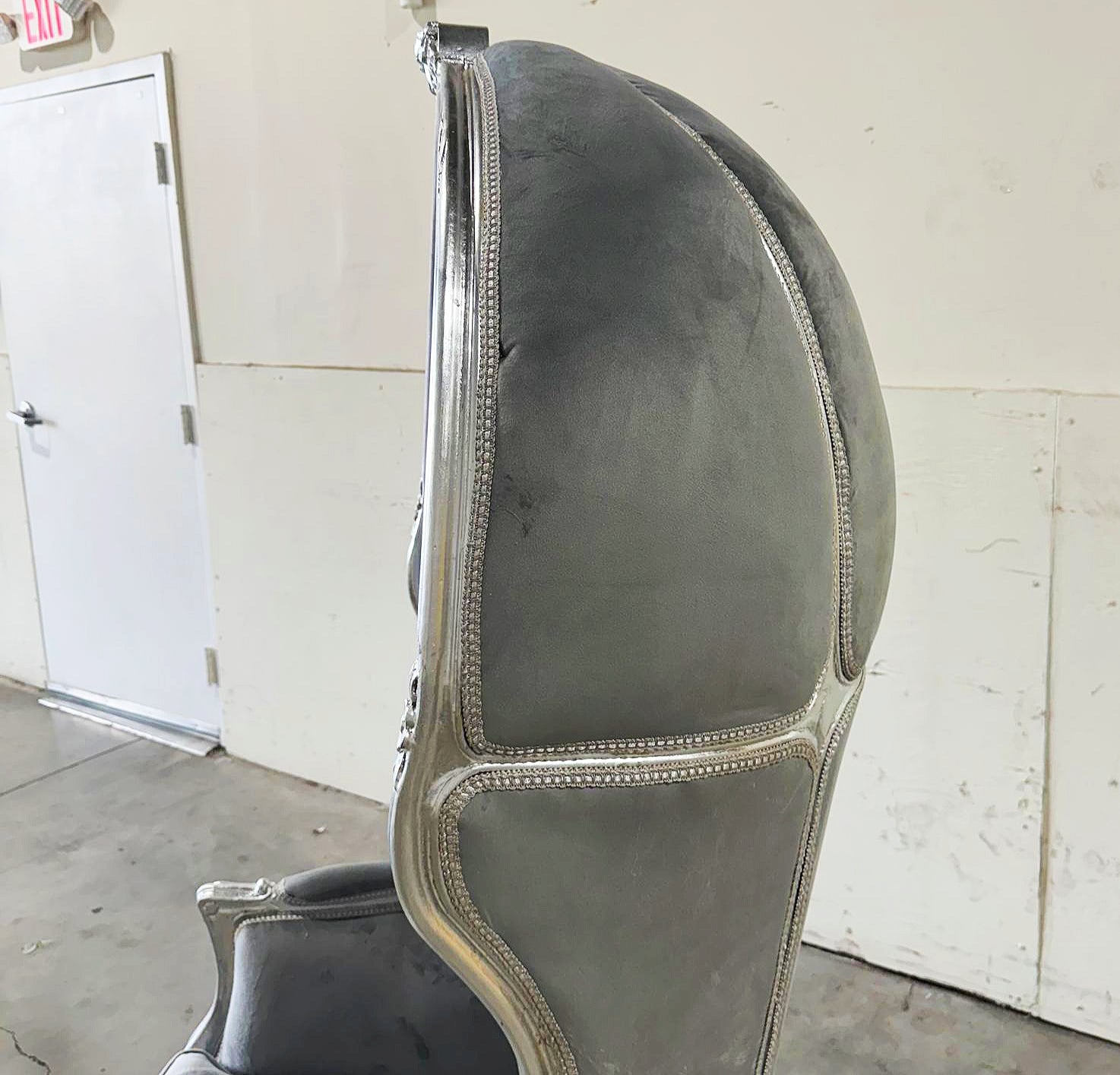 Balloon Chair French Style Gray Velvet High-Back Canopy Lacquer Chair
