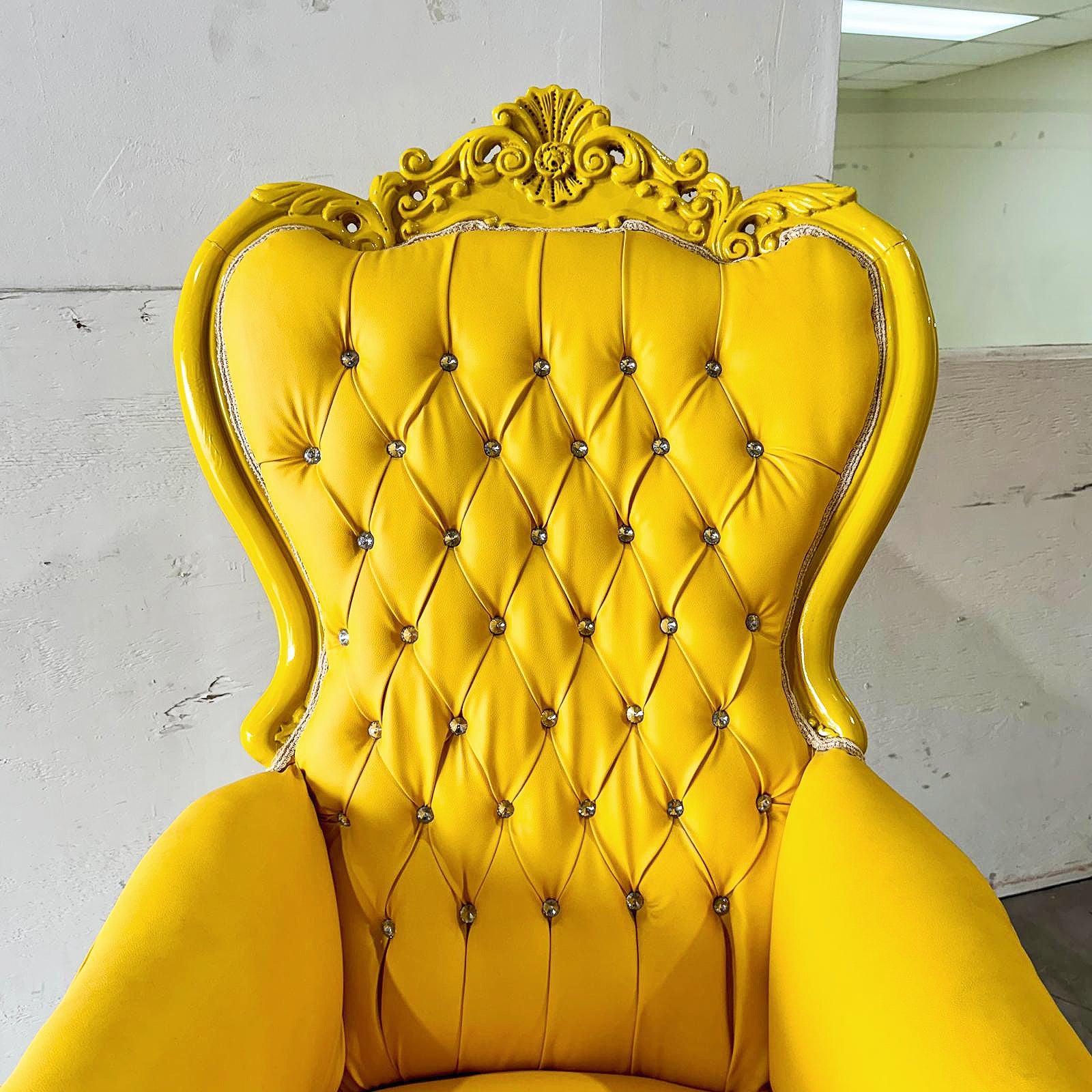 French Style Yellow Velvet Throne Chair Midsize Tufted Chair