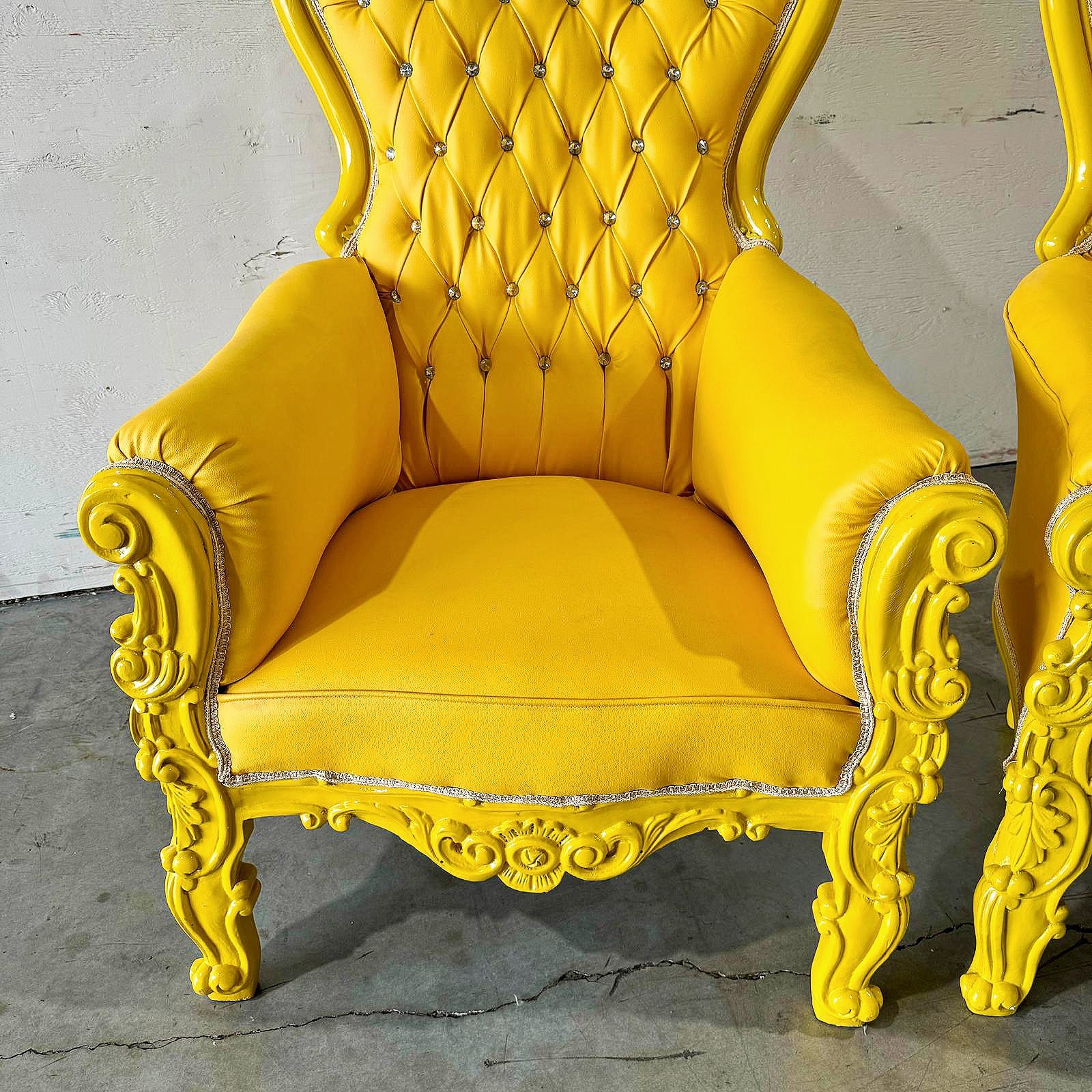 French Style Yellow Velvet Throne Chair Midsize Tufted Chair
