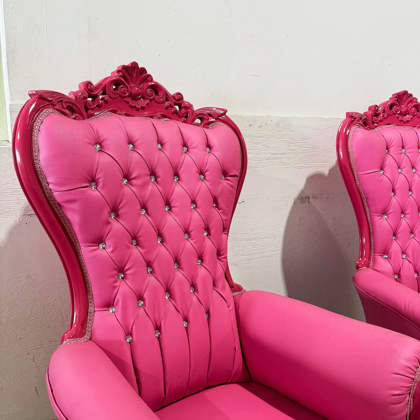 French Style Red Velvet Throne Chair Midsize Tufted Chair