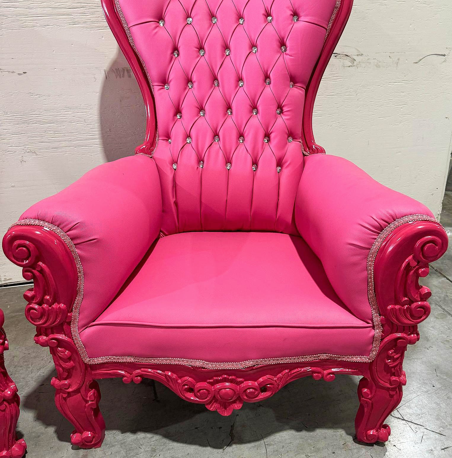 French Style Red Velvet Throne Chair Midsize Tufted Chair