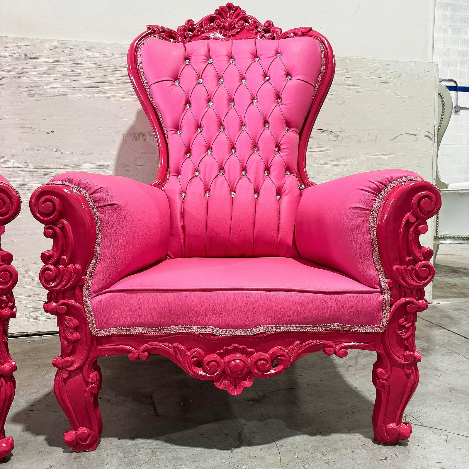 French Style Red Velvet Throne Chair Midsize Tufted Chair