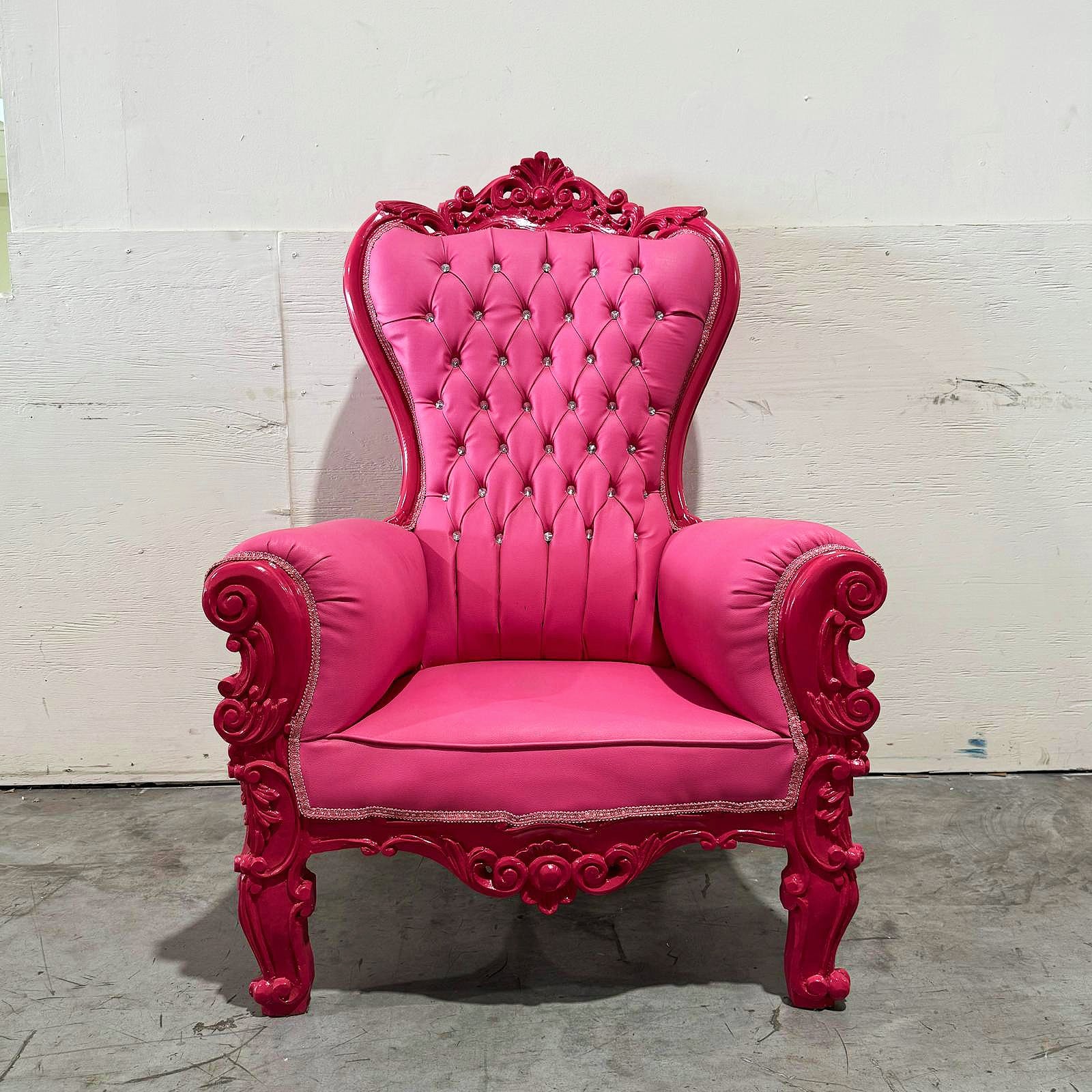 French Style Red Velvet Throne Chair Midsize Tufted Chair