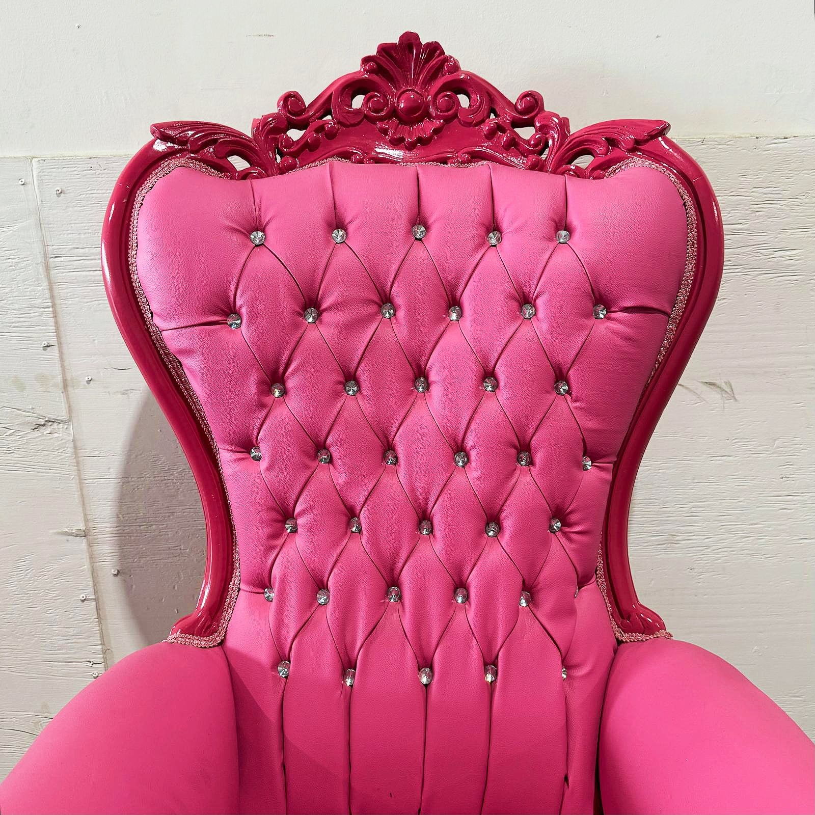 French Style Red Velvet Throne Chair Midsize Tufted Chair