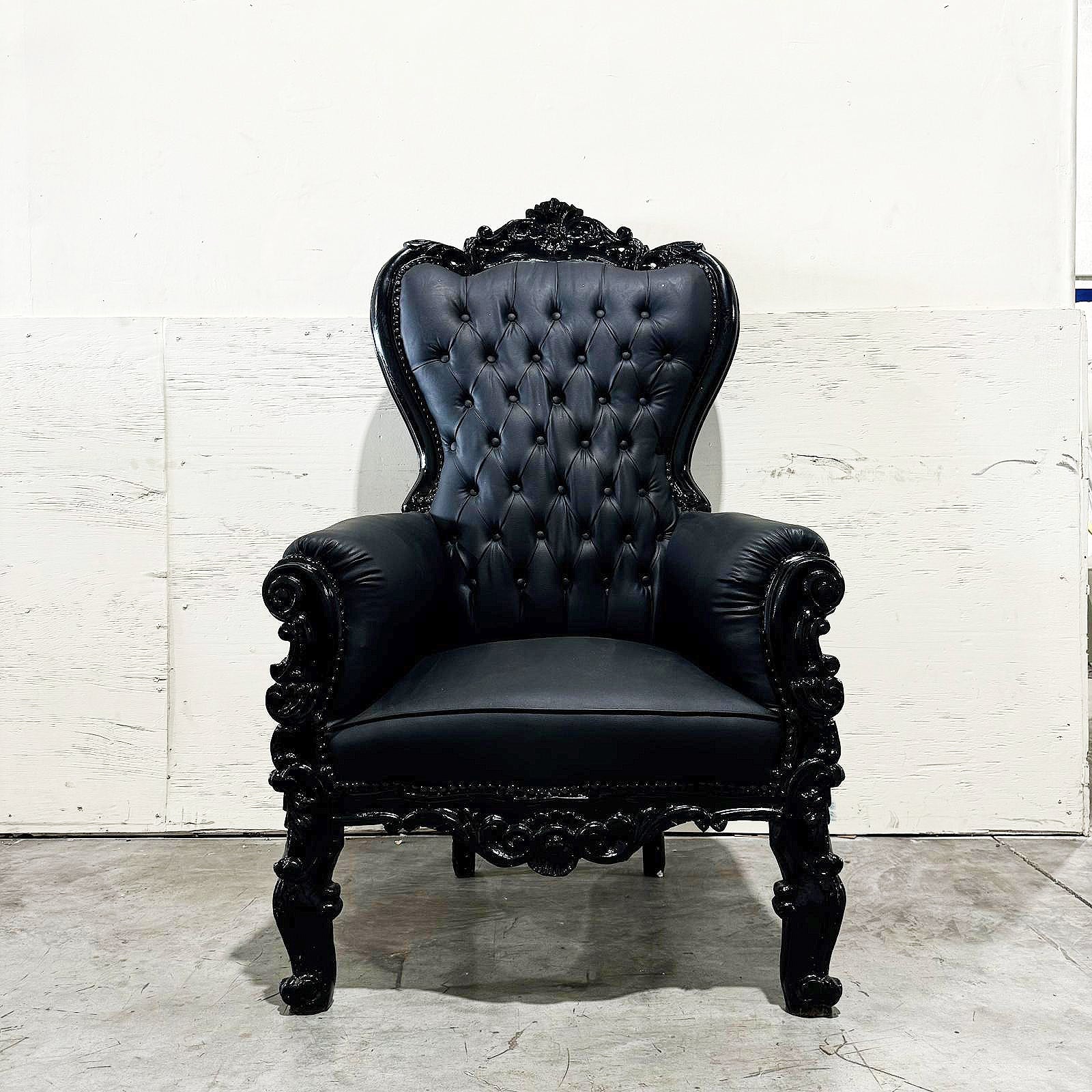 Black Leather Throne Chair French Style Midsize Tufted Chair