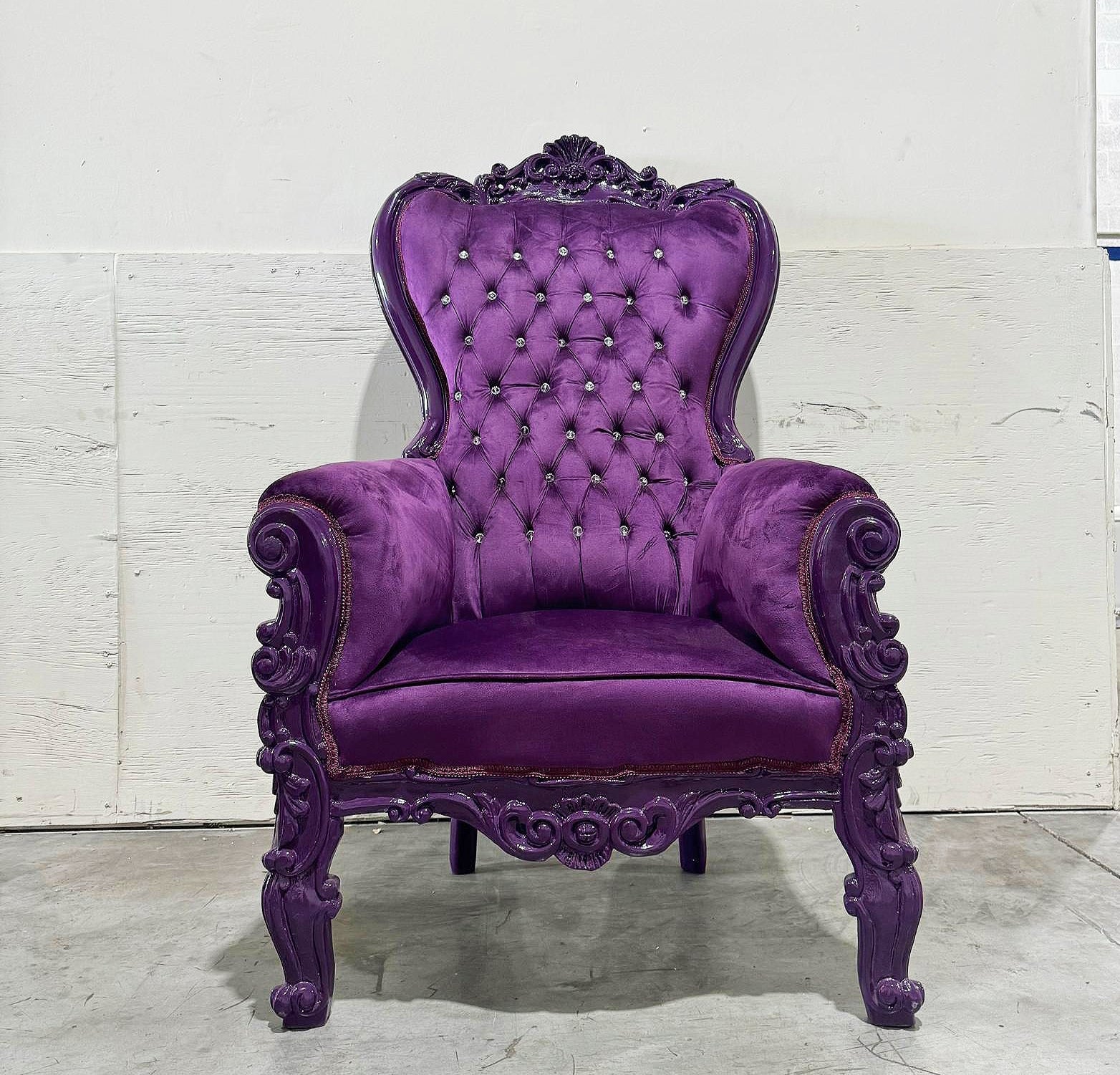 French Style Purple Velvet Throne Chair Midsize Tufted Chair