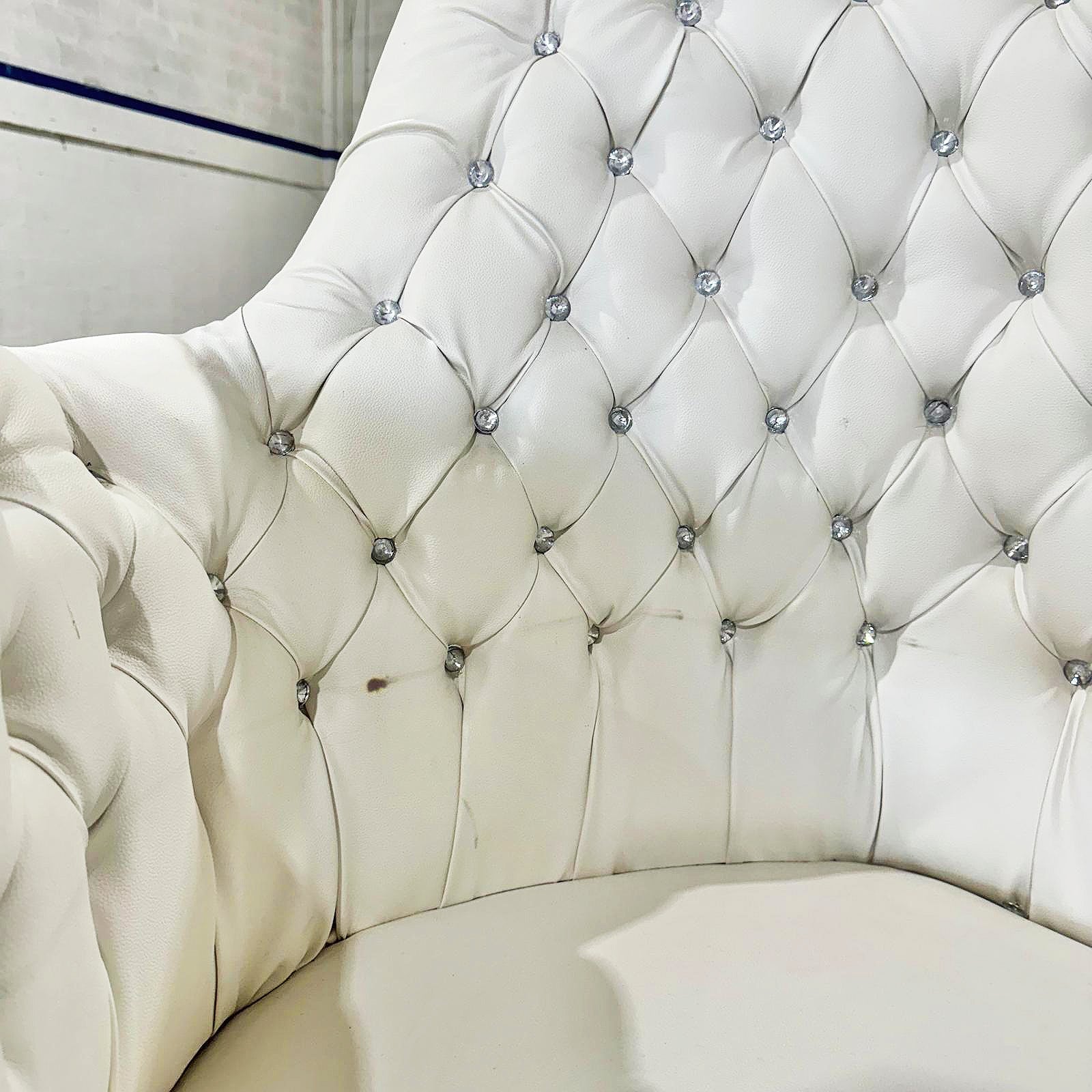 French Style Tufted Chair White Leather Gold Details Set Furniture Rococo