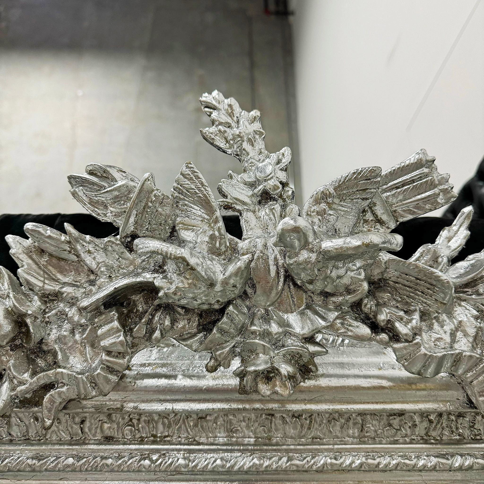 French Style Silver Birds Floor Mirror 5 Feet Tall Silver Leaf