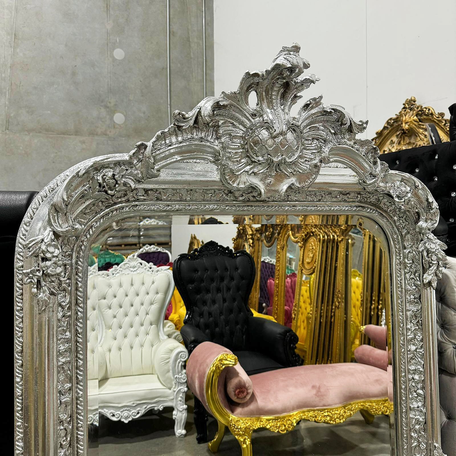 French Style Silver Floor Mirror 5 Feet Tall Silver Leaf Details