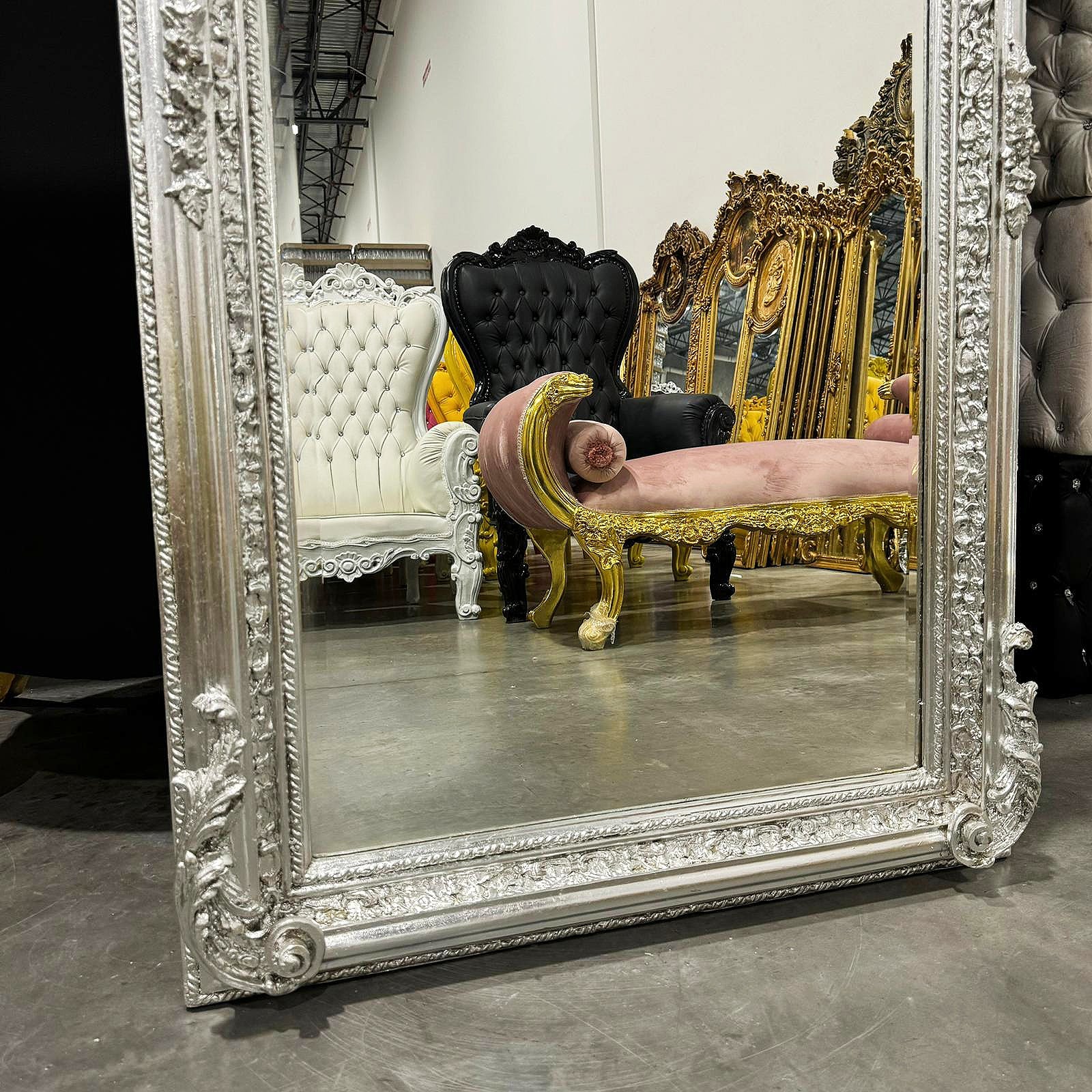 French Style Silver Floor Mirror 5 Feet Tall Silver Leaf Details