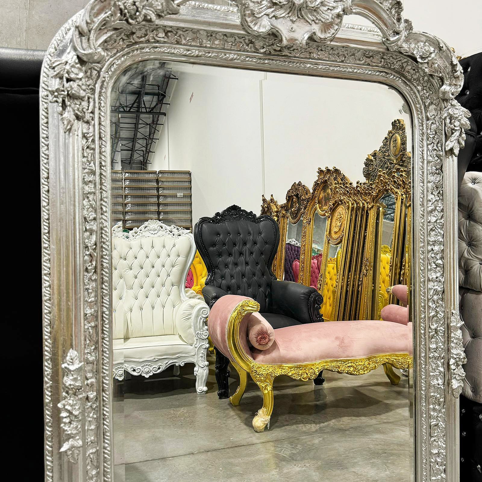 French Style Silver Floor Mirror 5 Feet Tall Silver Leaf Details