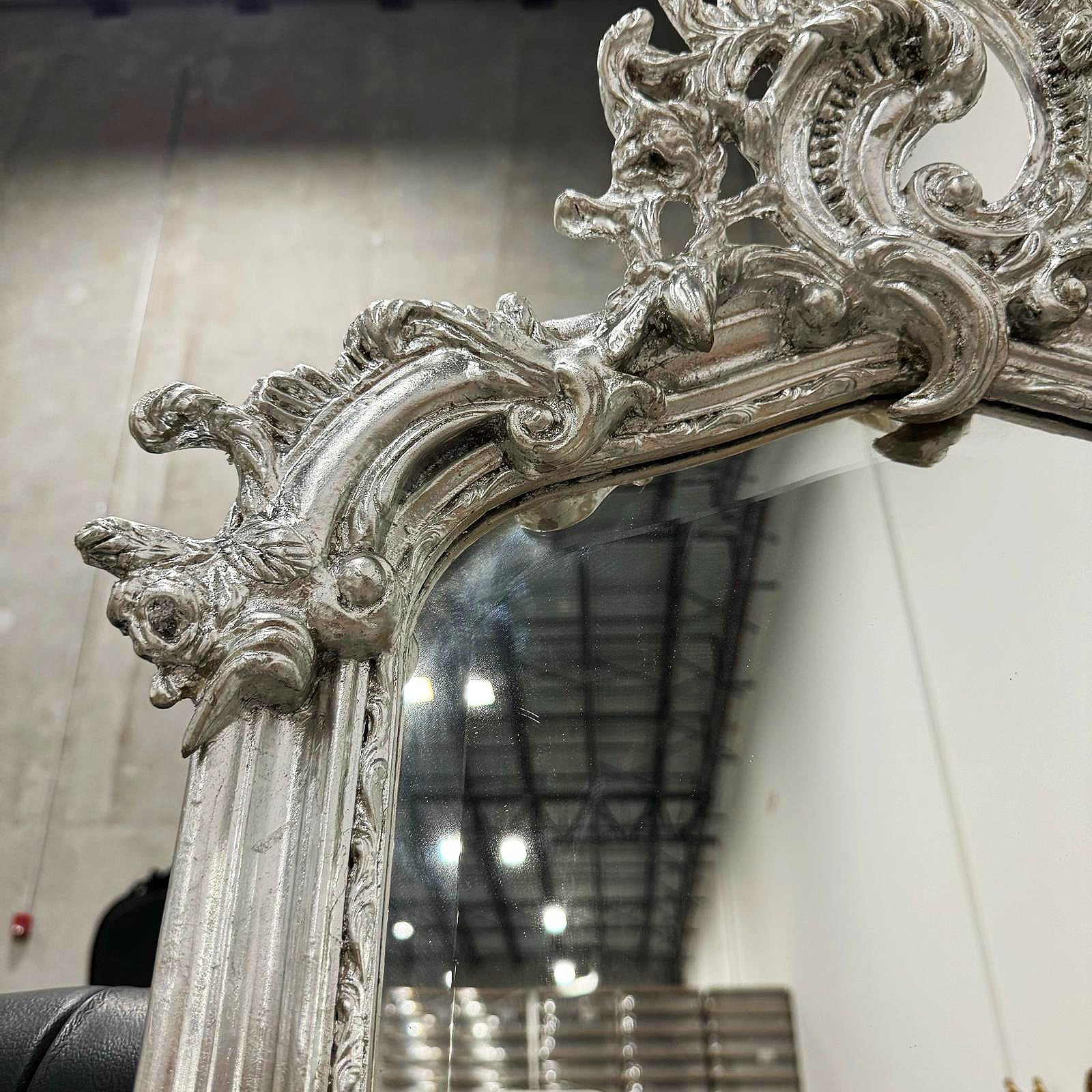 French Style Silver Floor Mirror Refinished in Silver Leaf