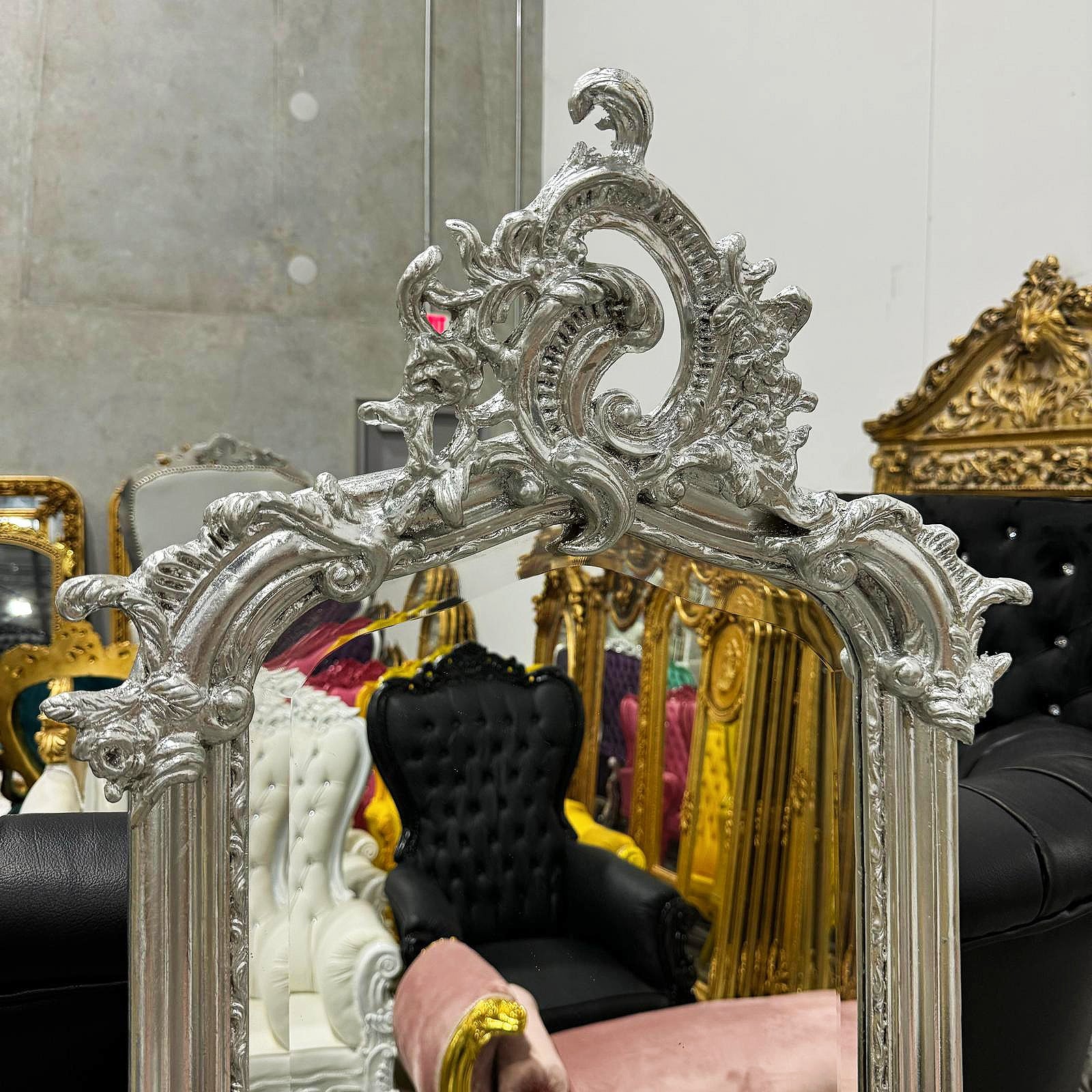 French Style Silver Floor Mirror Refinished in Silver Leaf
