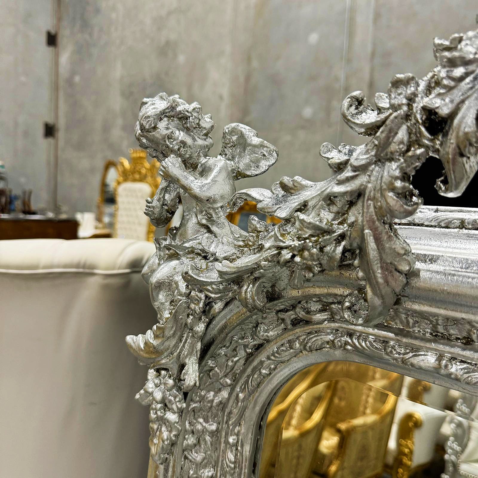 French Style Silver Floor Mirror 5 Feet Tall Silver Leaf