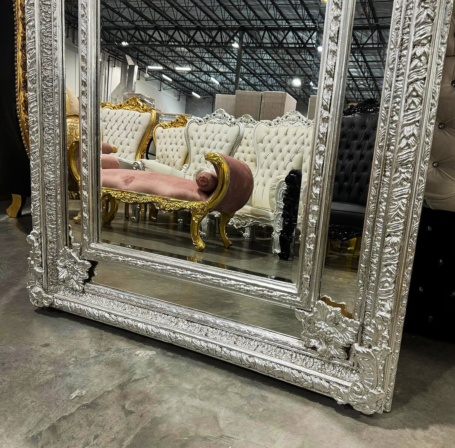 Silver Floor/Wall Mirror 7 Feet Tall Silver Leaf French Style