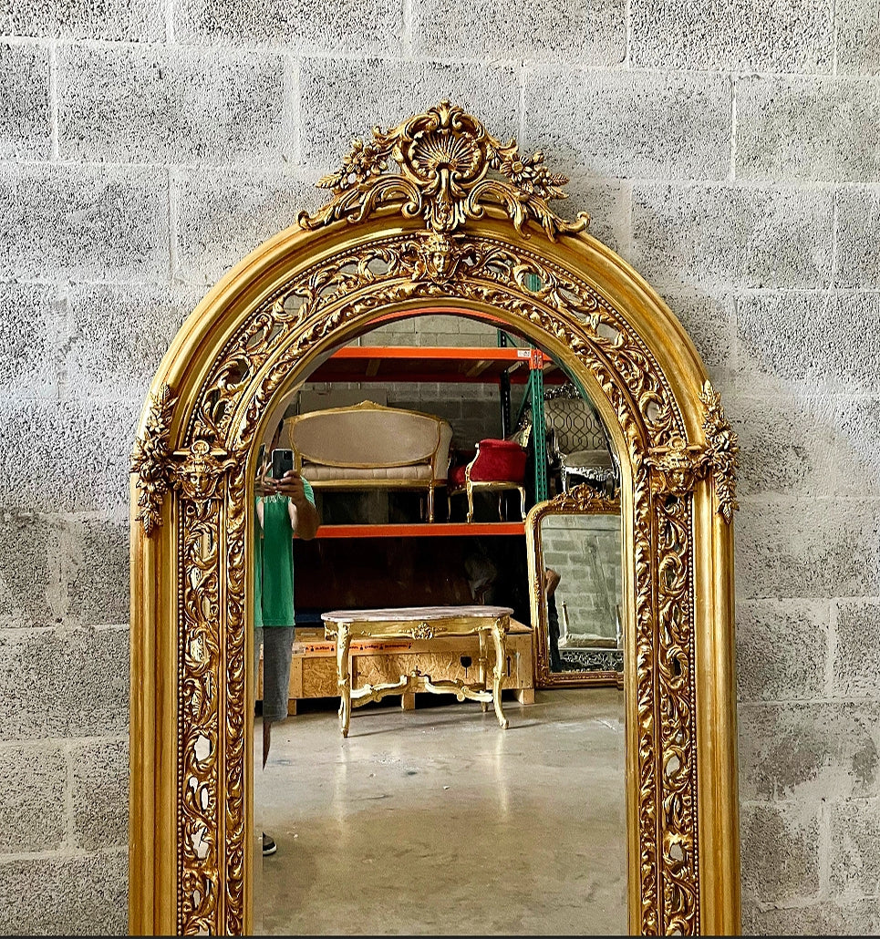 French Style Gold Floor Mirror 6 Feet Tall Gold Leaf Art Details