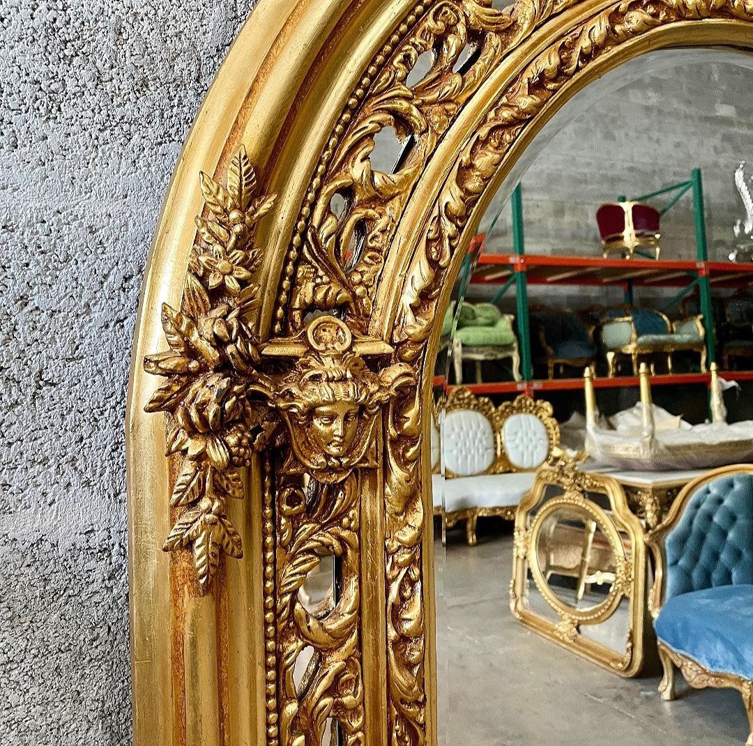 French Style Gold Floor Mirror 6 Feet Tall Gold Leaf Art Details