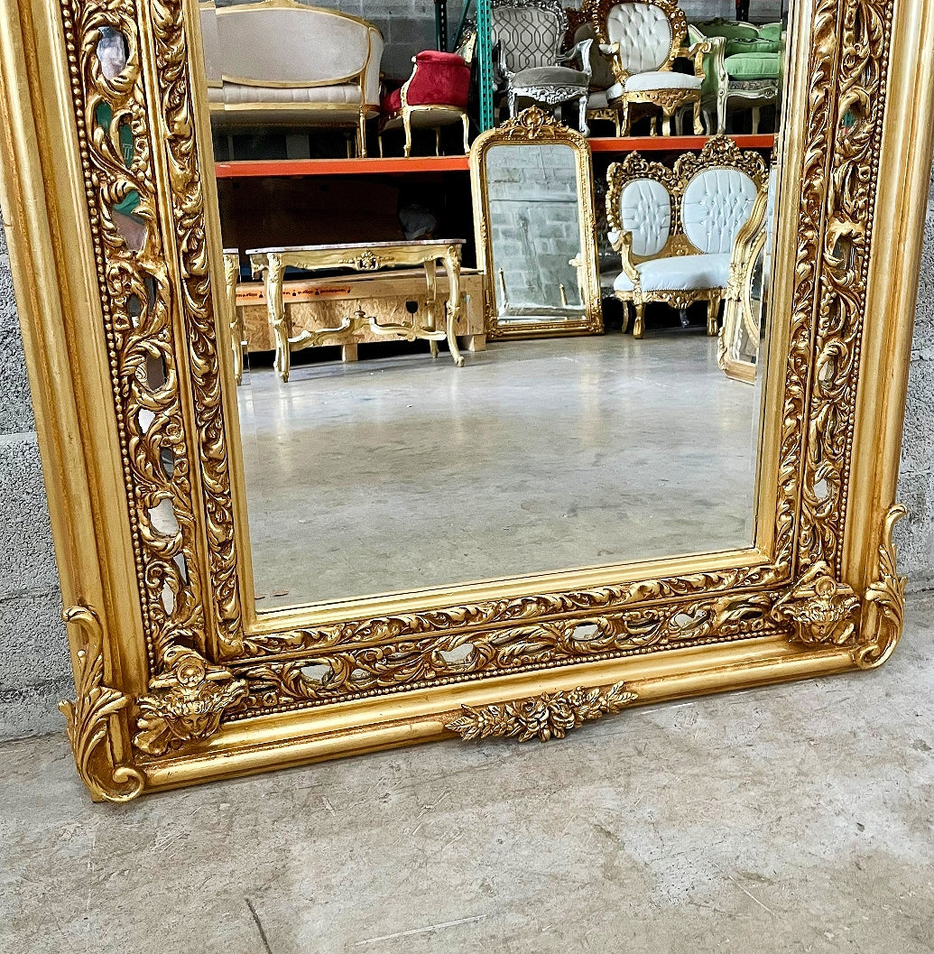 French Style Gold Floor Mirror 6 Feet Tall Gold Leaf Art Details