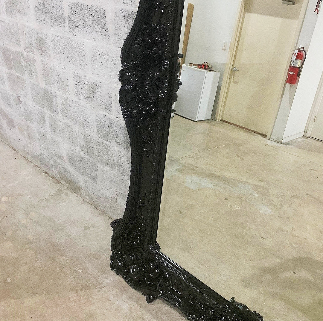 French Baroque Style Black Wall Mirror – Extra Tall 7.5 Ft Ornate Design