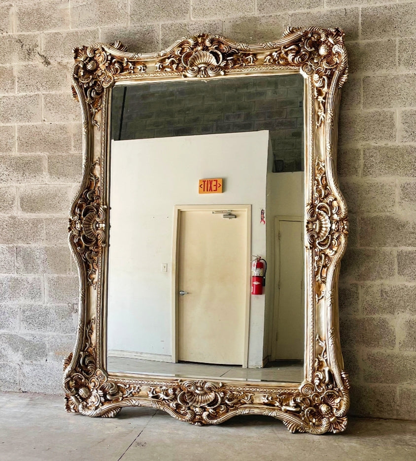 Vintage French Style Silver Wall Mirror 7.5 Feet Tall Baroque Mirror Silver Leaf