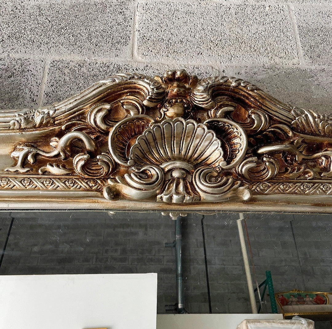 Vintage French Style Silver Wall Mirror 7.5 Feet Tall Baroque Mirror Silver Leaf
