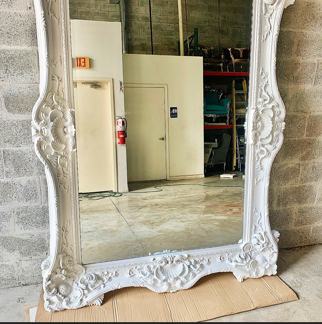 French Style White Wall Mirror 7.5 Feet Tall Baroque Mirror