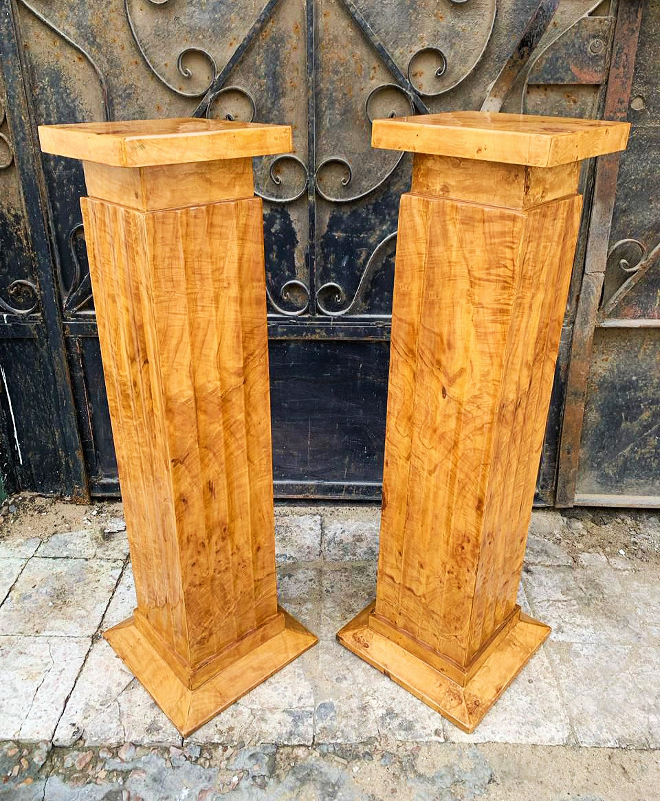 Art Deco Style Wood Column Stands - a Pair