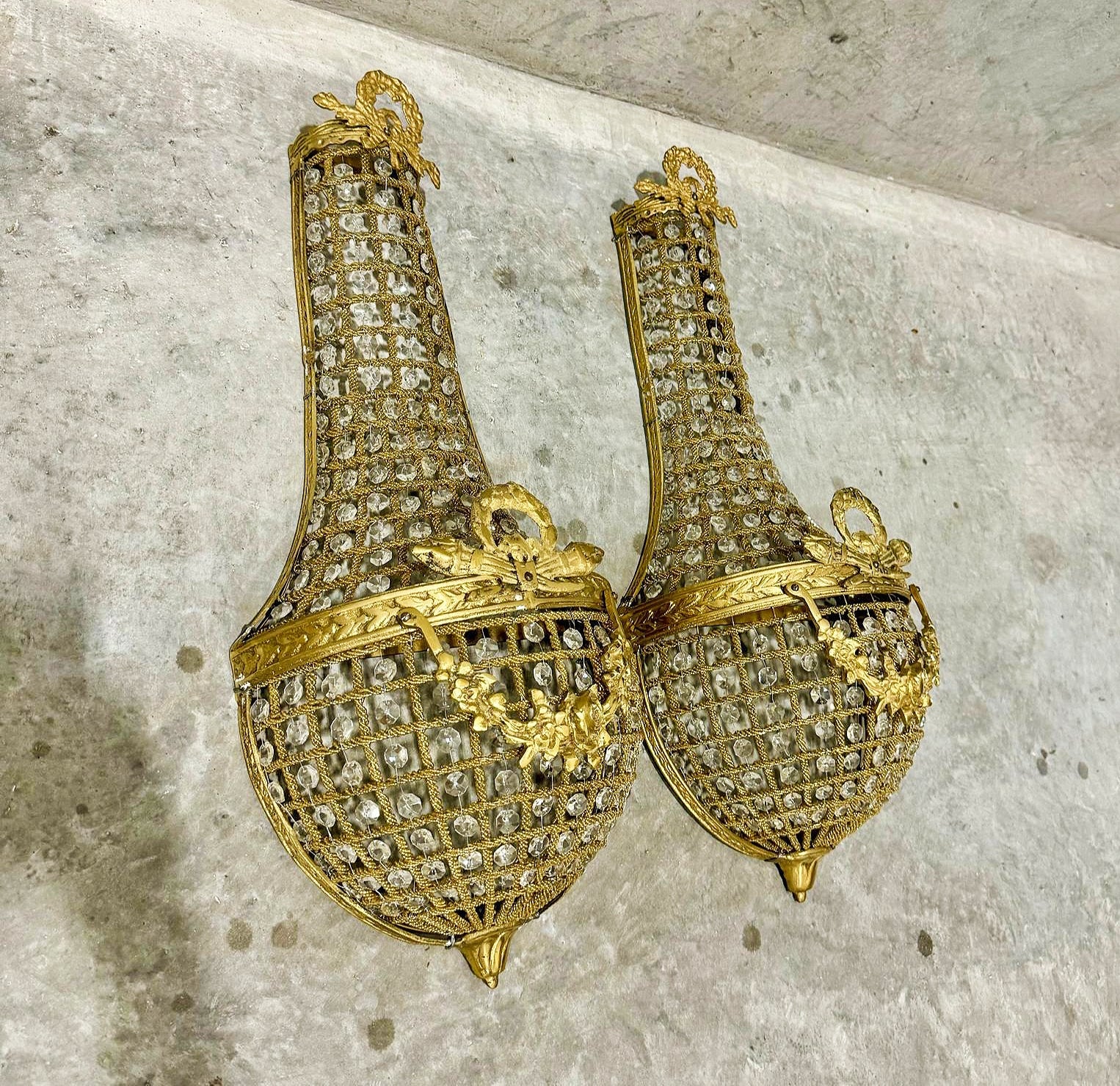 Golden Basket Sconces Large *Set of 2* French Style Lighting Chandelier