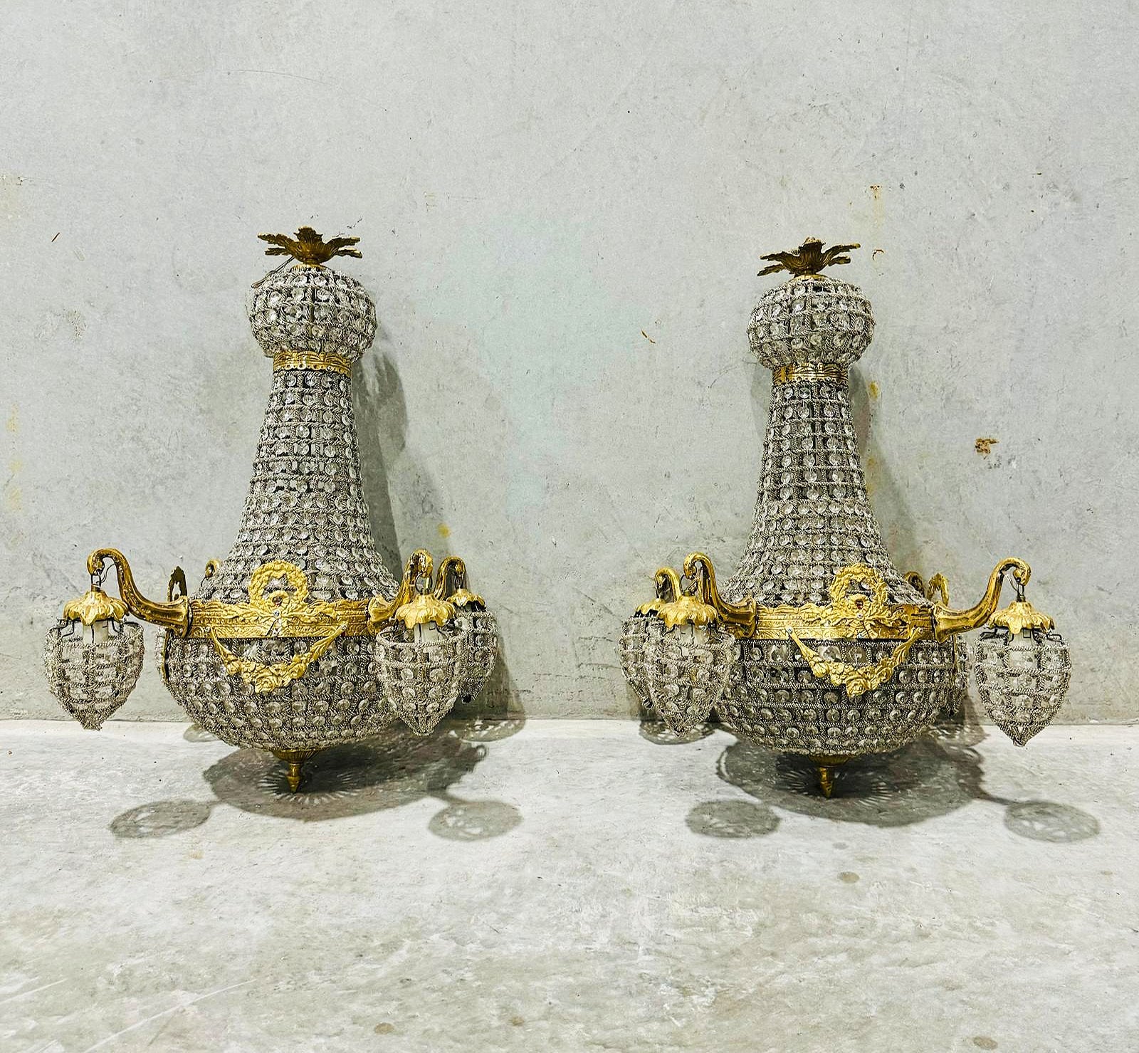 French Style Large Chandeliers *Set of 2* Gold Details Lightings