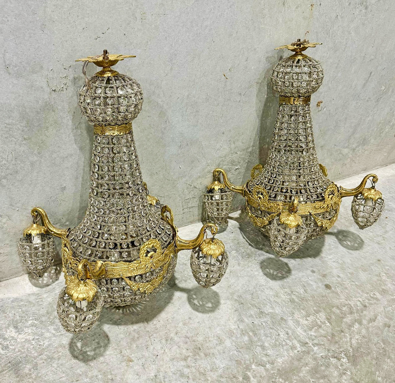 French Style Large Chandeliers *Set of 2* Gold Details Lightings