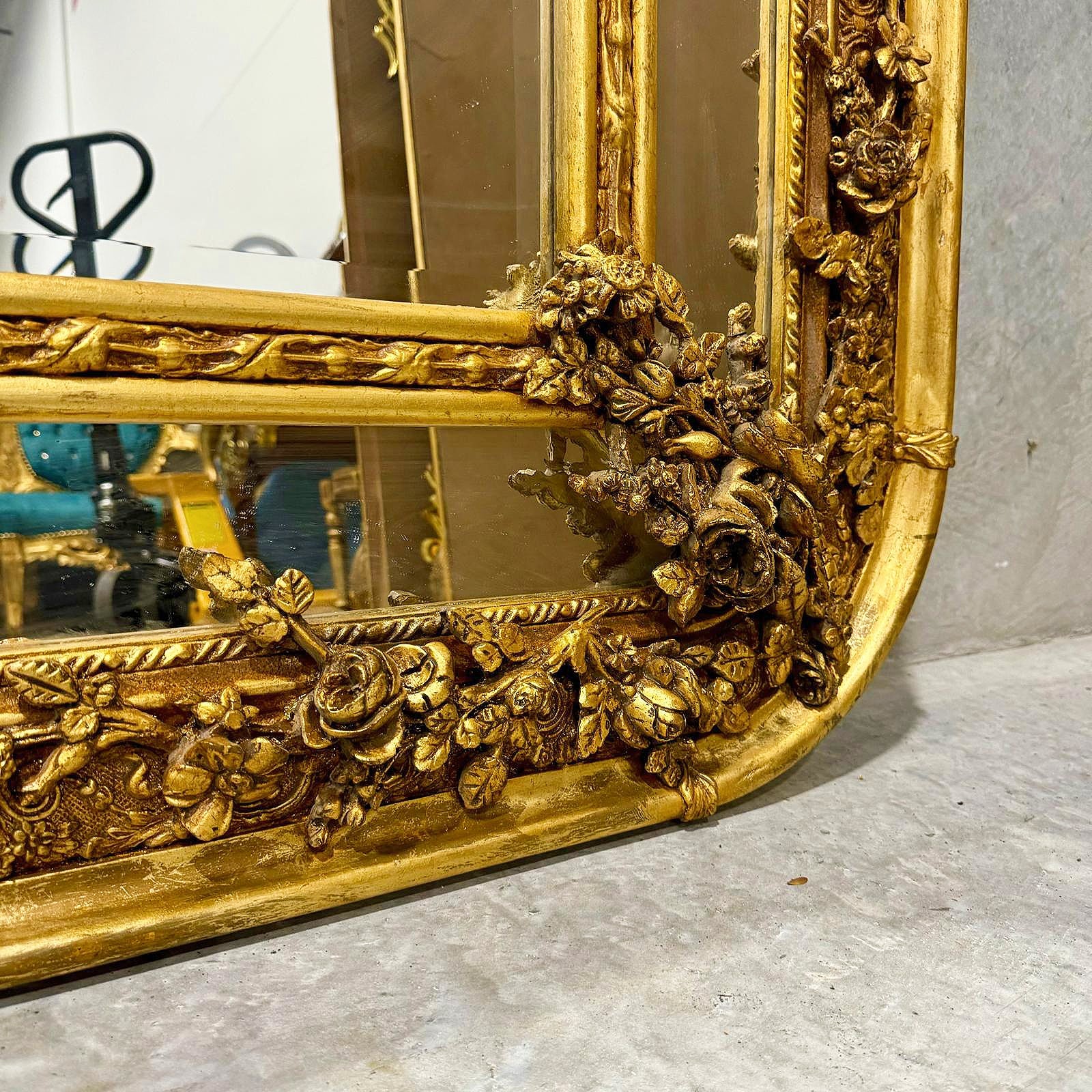Rococo Style Gold Wall Mirror Rectangular French Gold Leaf