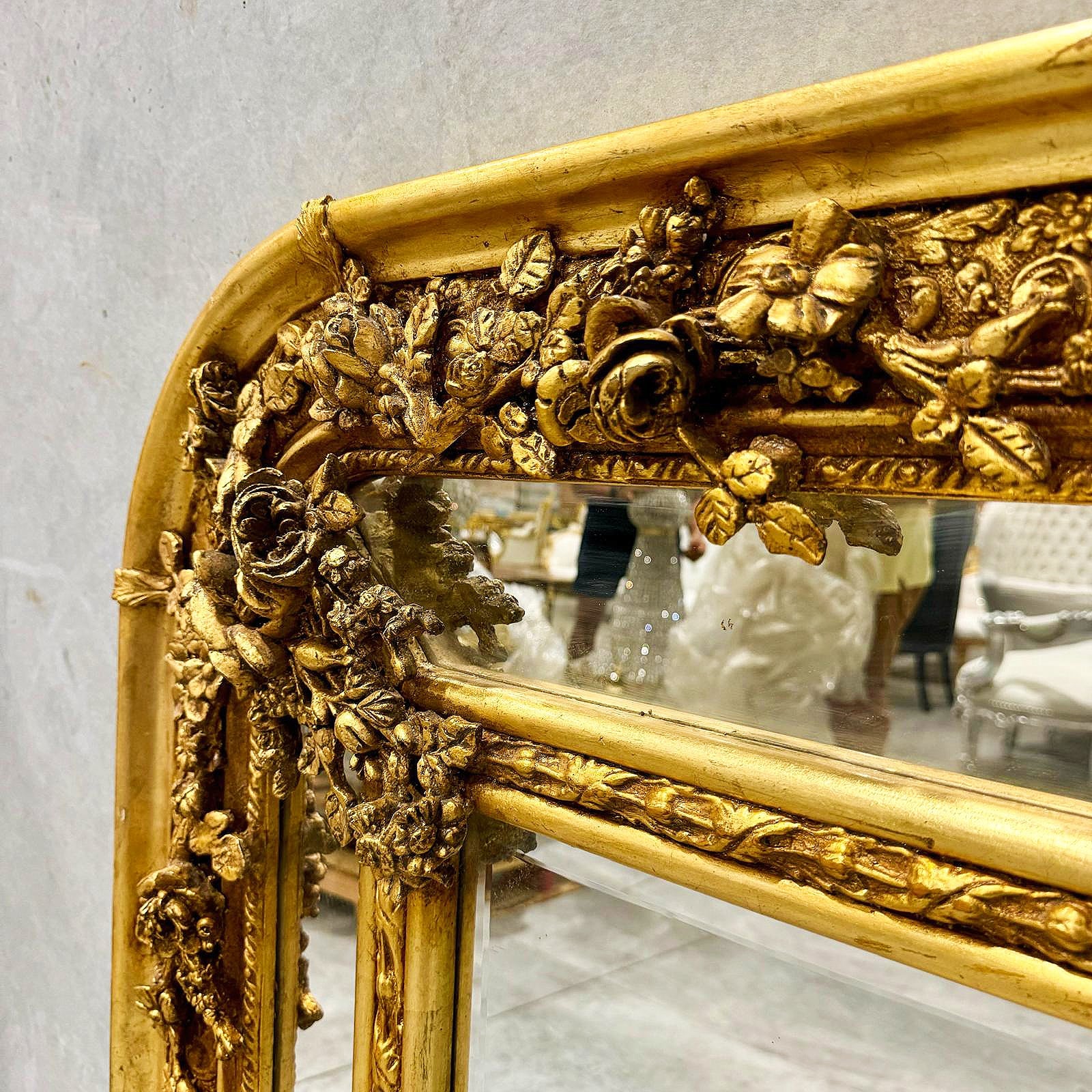 Rococo Style Gold Wall Mirror Rectangular French Gold Leaf