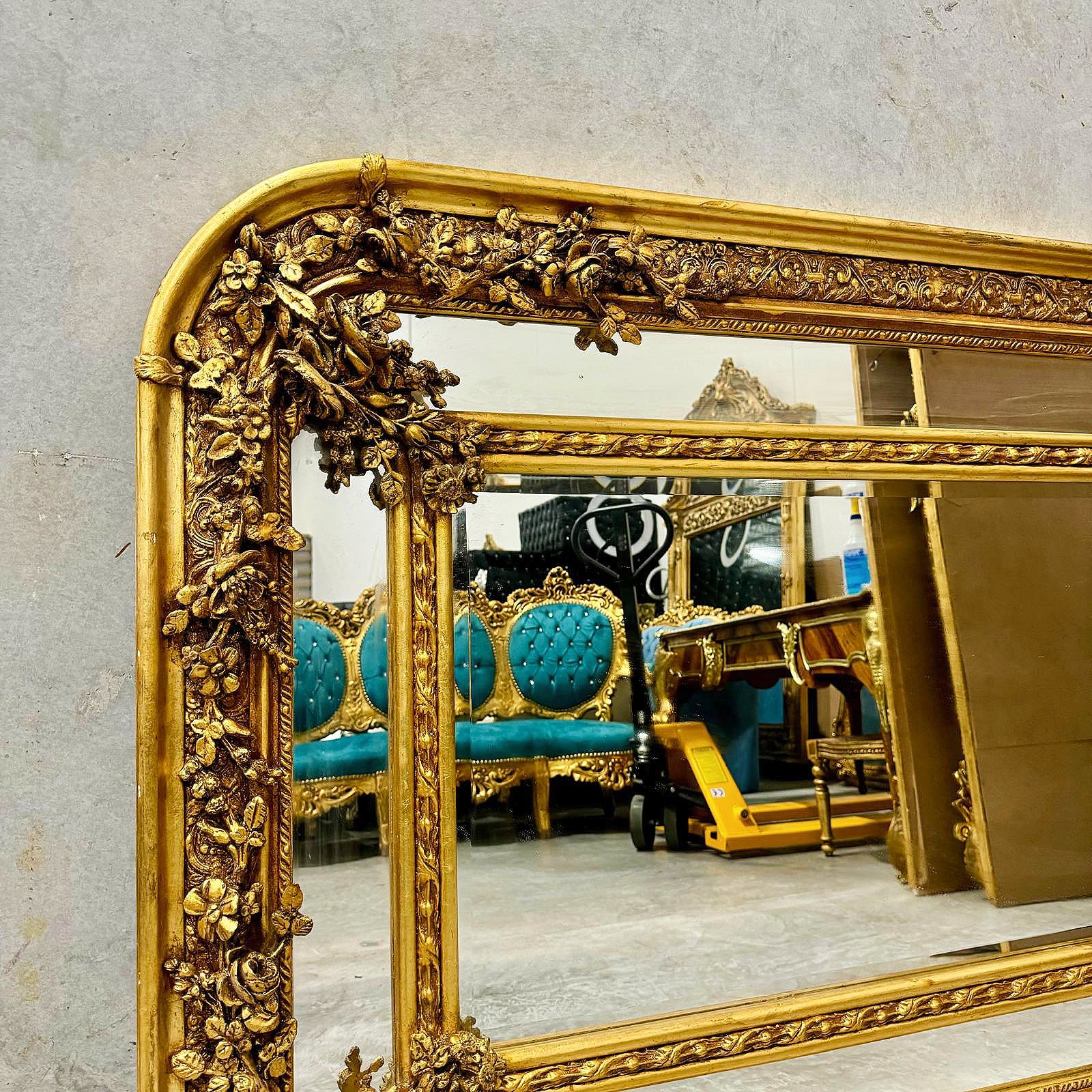 Rococo Style Gold Wall Mirror Rectangular French Gold Leaf