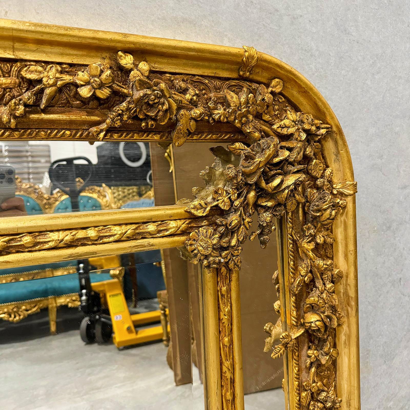 Rococo Style Gold Wall Mirror Rectangular French Gold Leaf