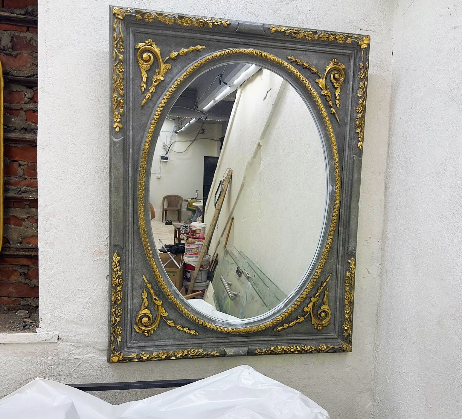 Rectangular Gray Wall Mirror French Style Gold Baroque Mirror Gold Leaf