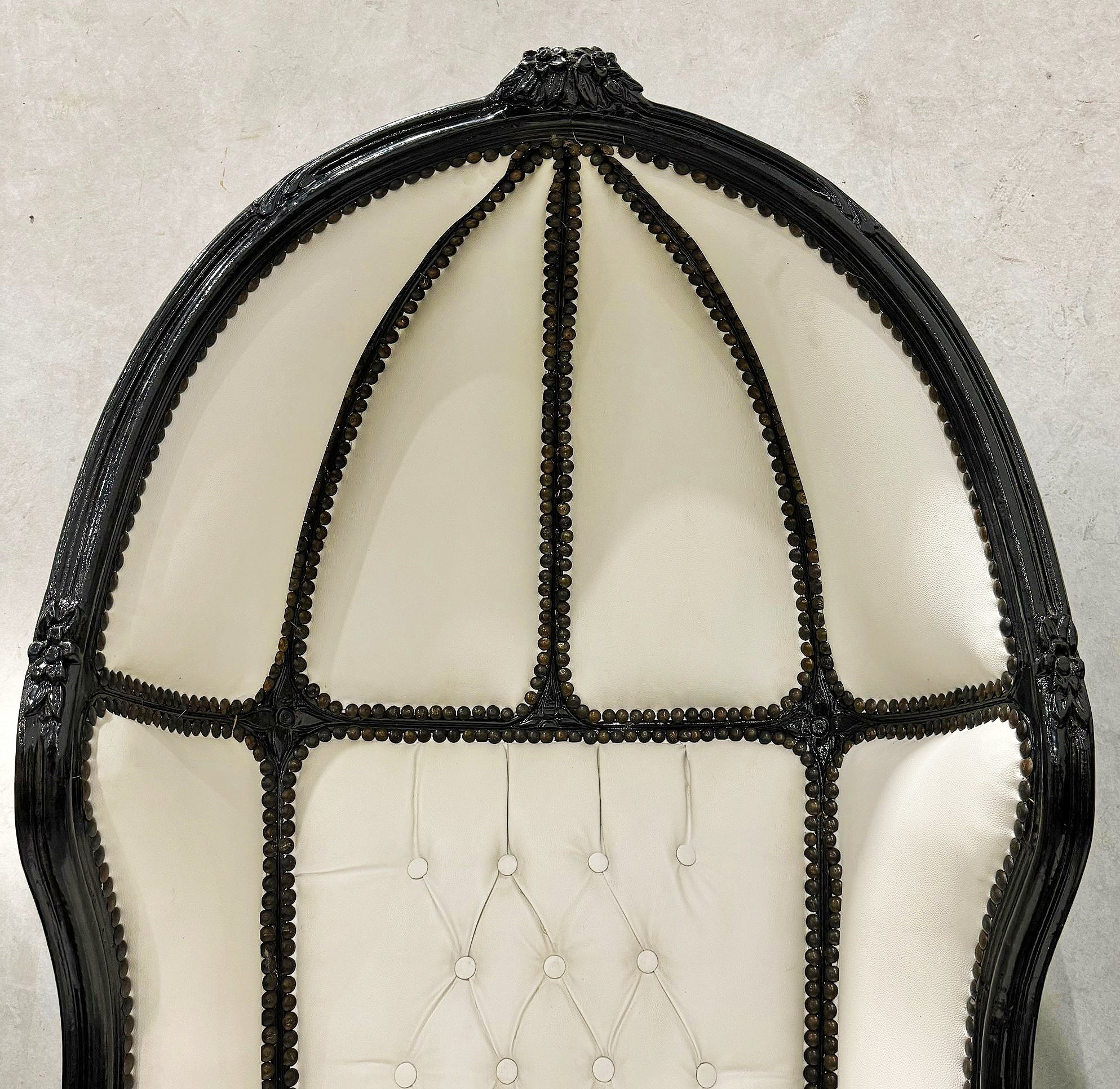 Balloon Chair French Style White Leather High-Back Canopy Lacquer Chair