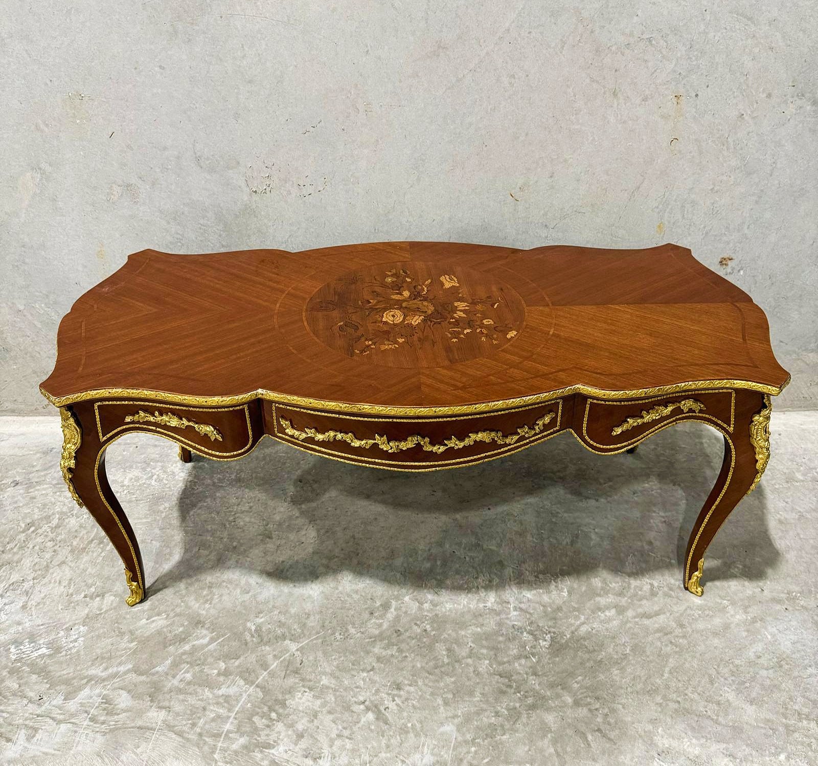 French Style Wooden Coffee Table with Bronze Details