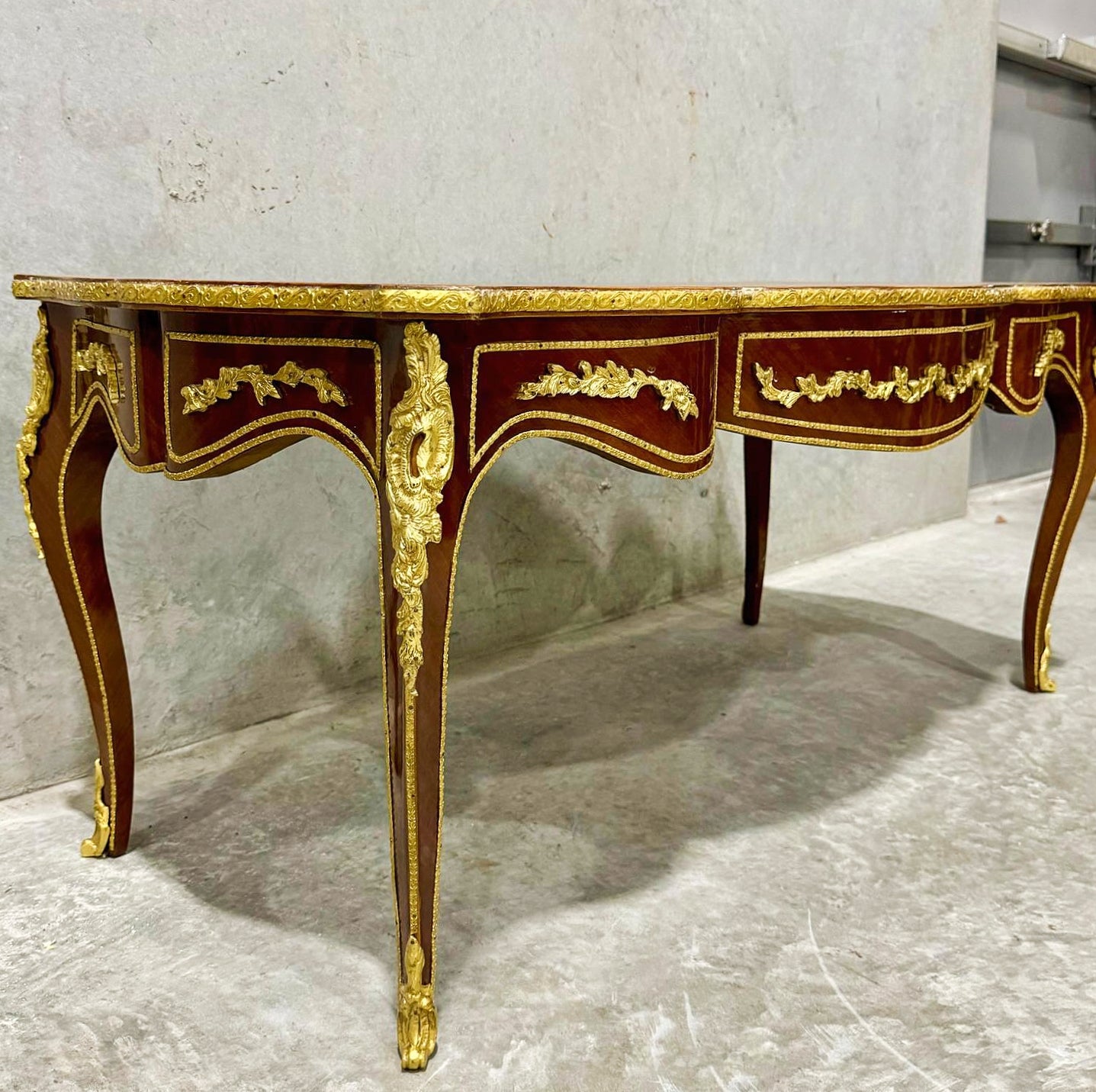 French Style Wooden Coffee Table with Bronze Details