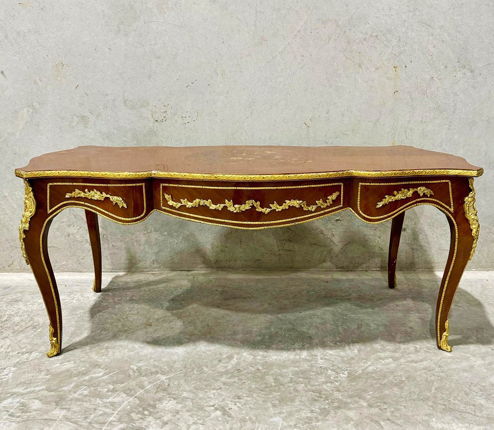 French Style Wooden Coffee Table with Bronze Details