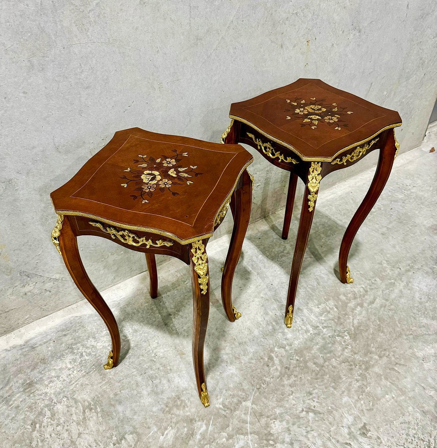French Style Walnut Wood Louis XVI Small Side Table Bronze Details